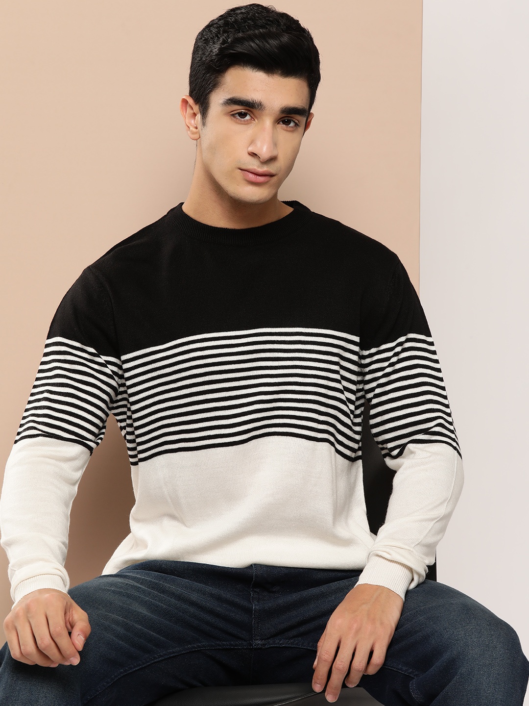 

INVICTUS Striped Acrylic Pullover, Black