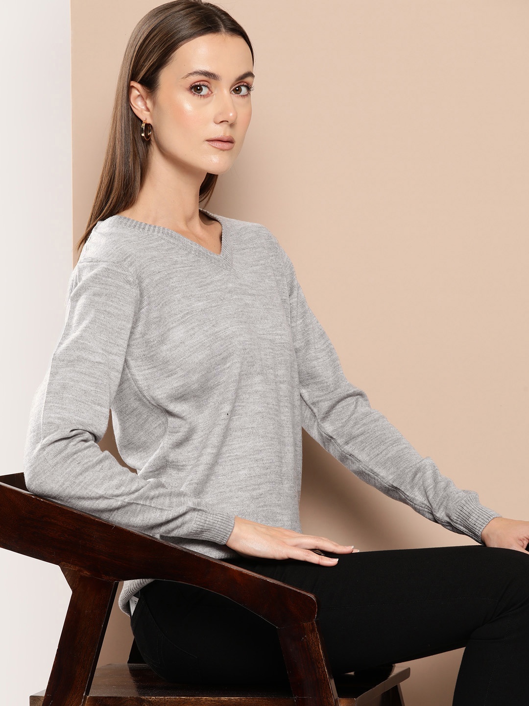 

her by invictus Pure Acrylic Pullover, Grey melange