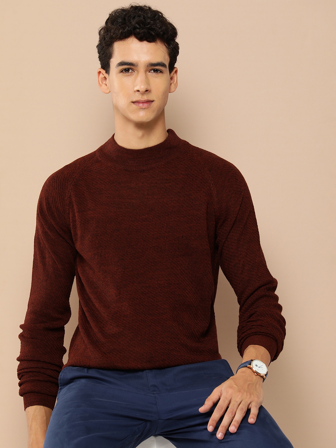 

INVICTUS Pure Acrylic Ribbed Pullover, Maroon