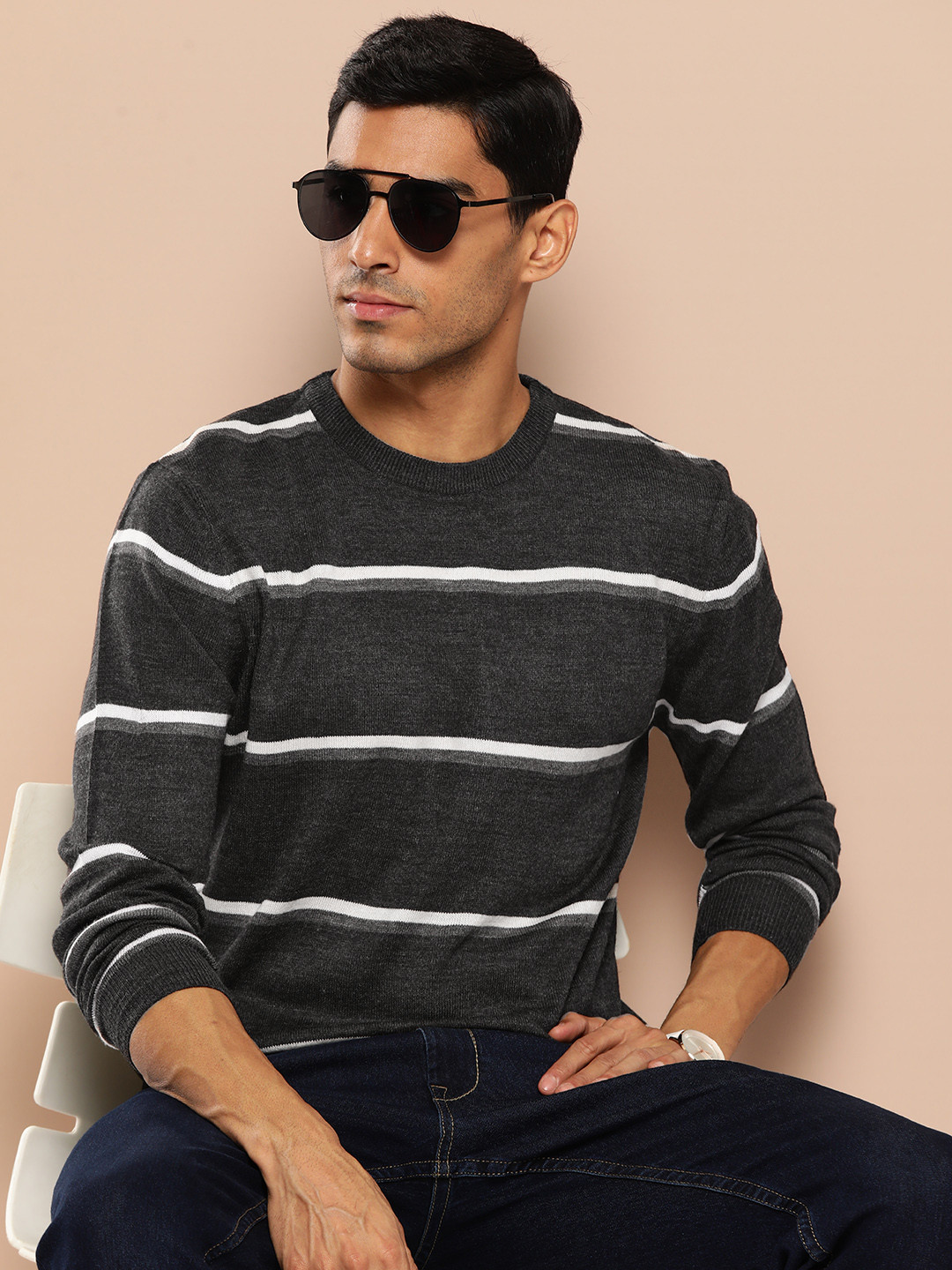

INVICTUS Acrylic Striped Pullover, Grey