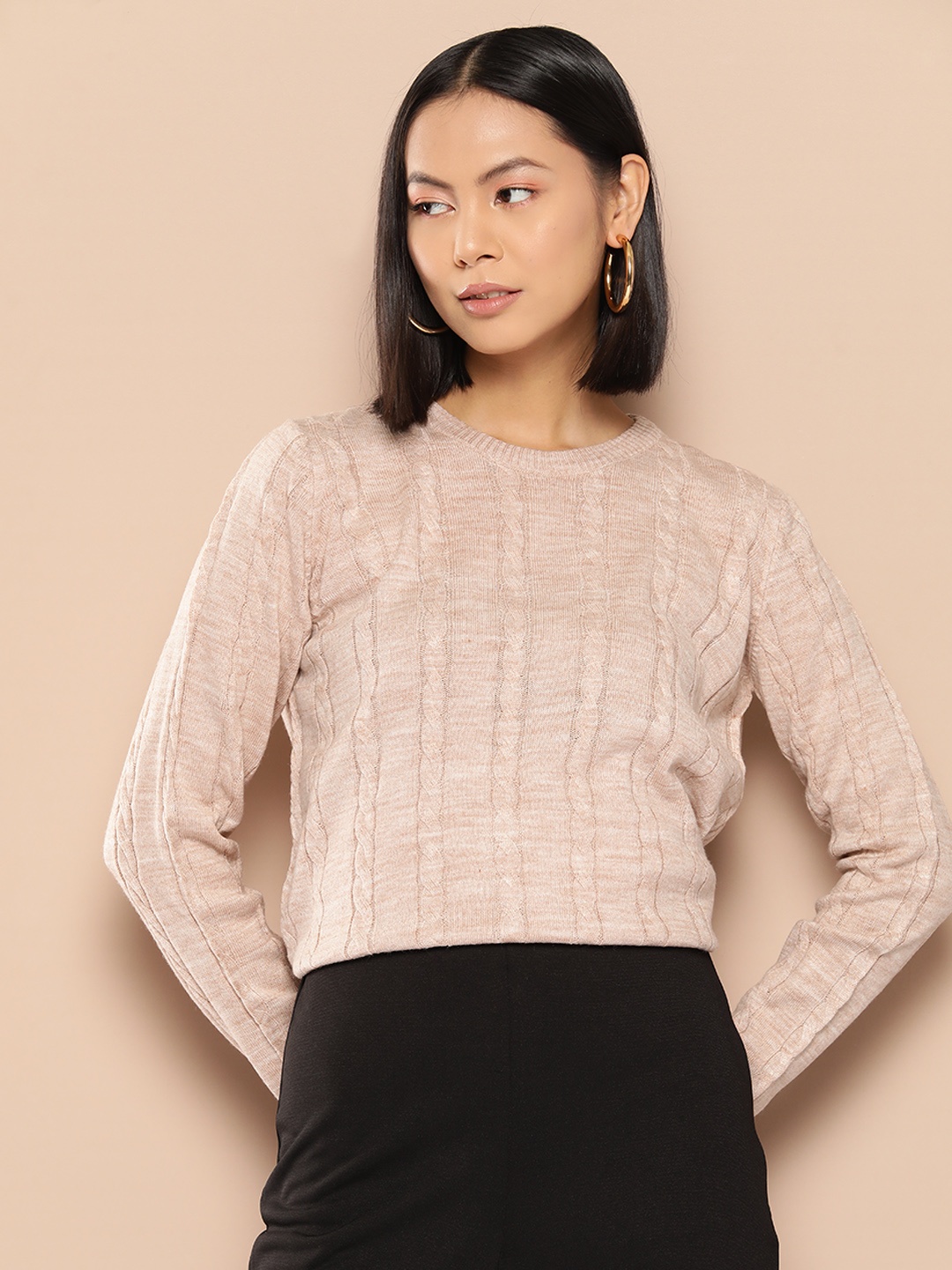 

her by invictus Pure Acrylic Cable Knit Pullover, Beige