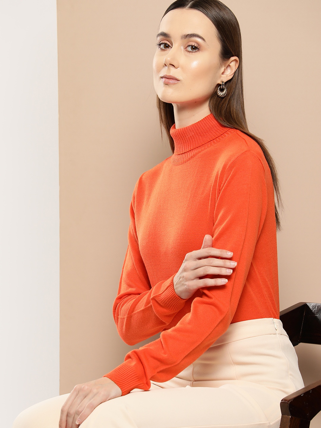 

her by invictus Solid Acrylic Pullover, Orange