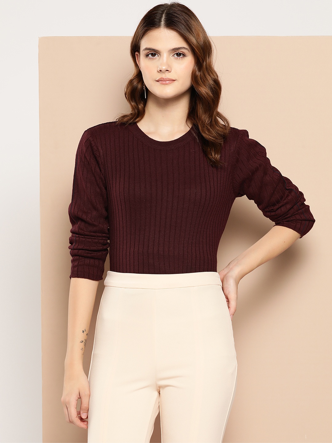 

her by invictus Acrylic Ribbed Pullover, Burgundy