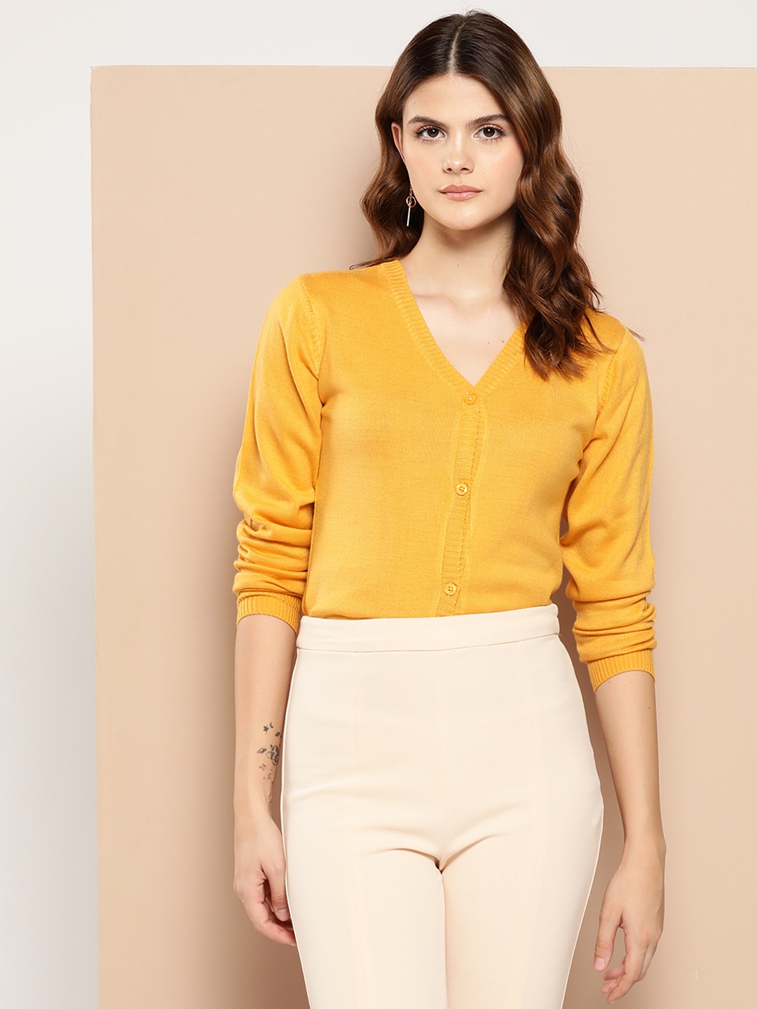

her by invictus Acrylic Cardigan, Mustard