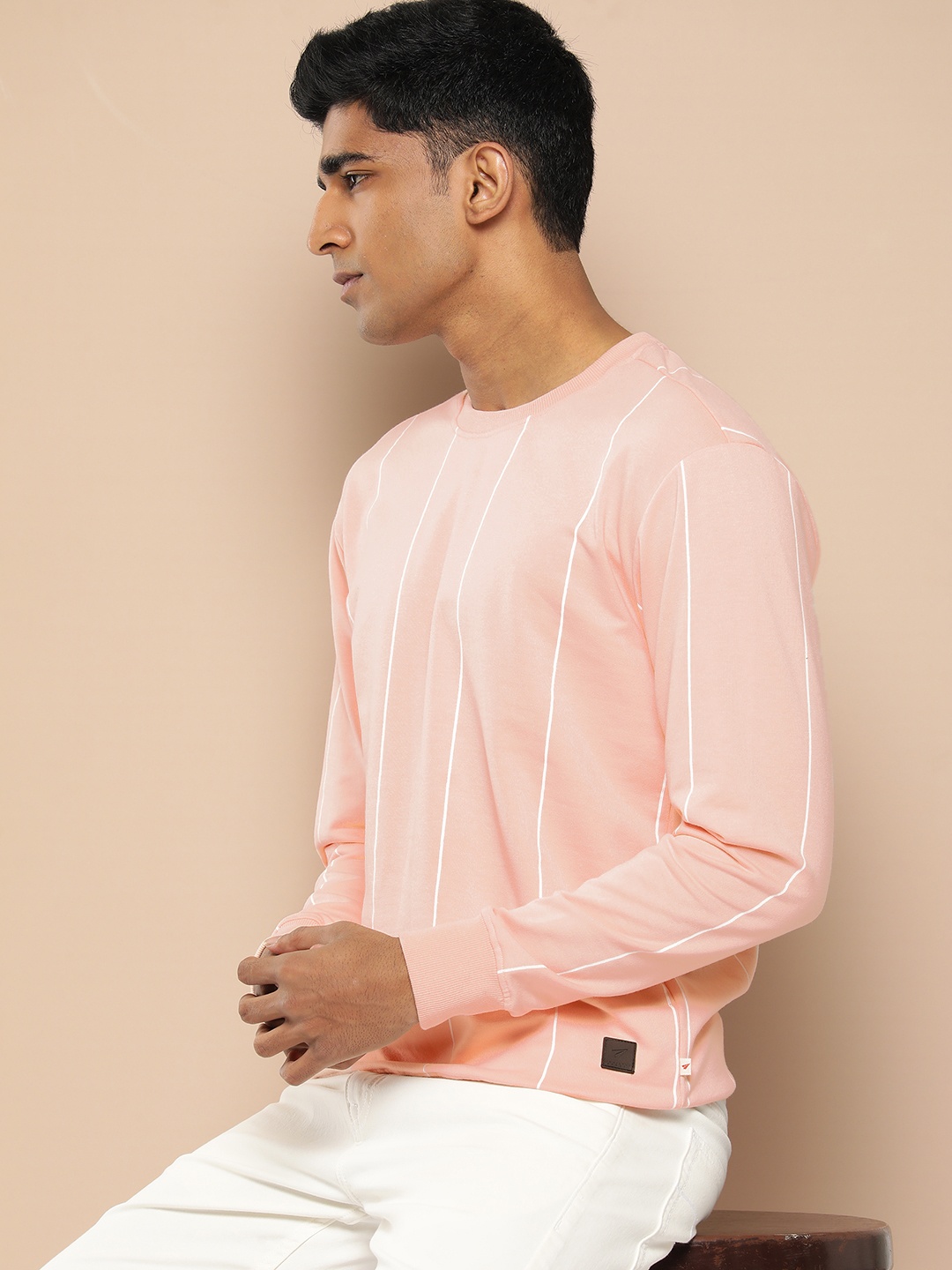 

INVICTUS Men Striped Sweatshirt, Pink