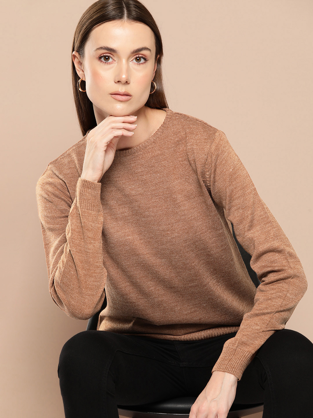 

her by invictus Round Neck Pullover, Brown