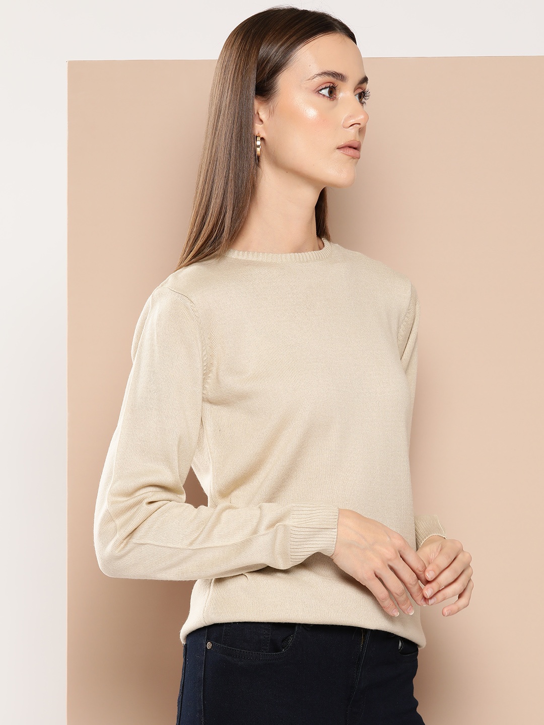 

her by invictus Round Neck Pullover, Cream