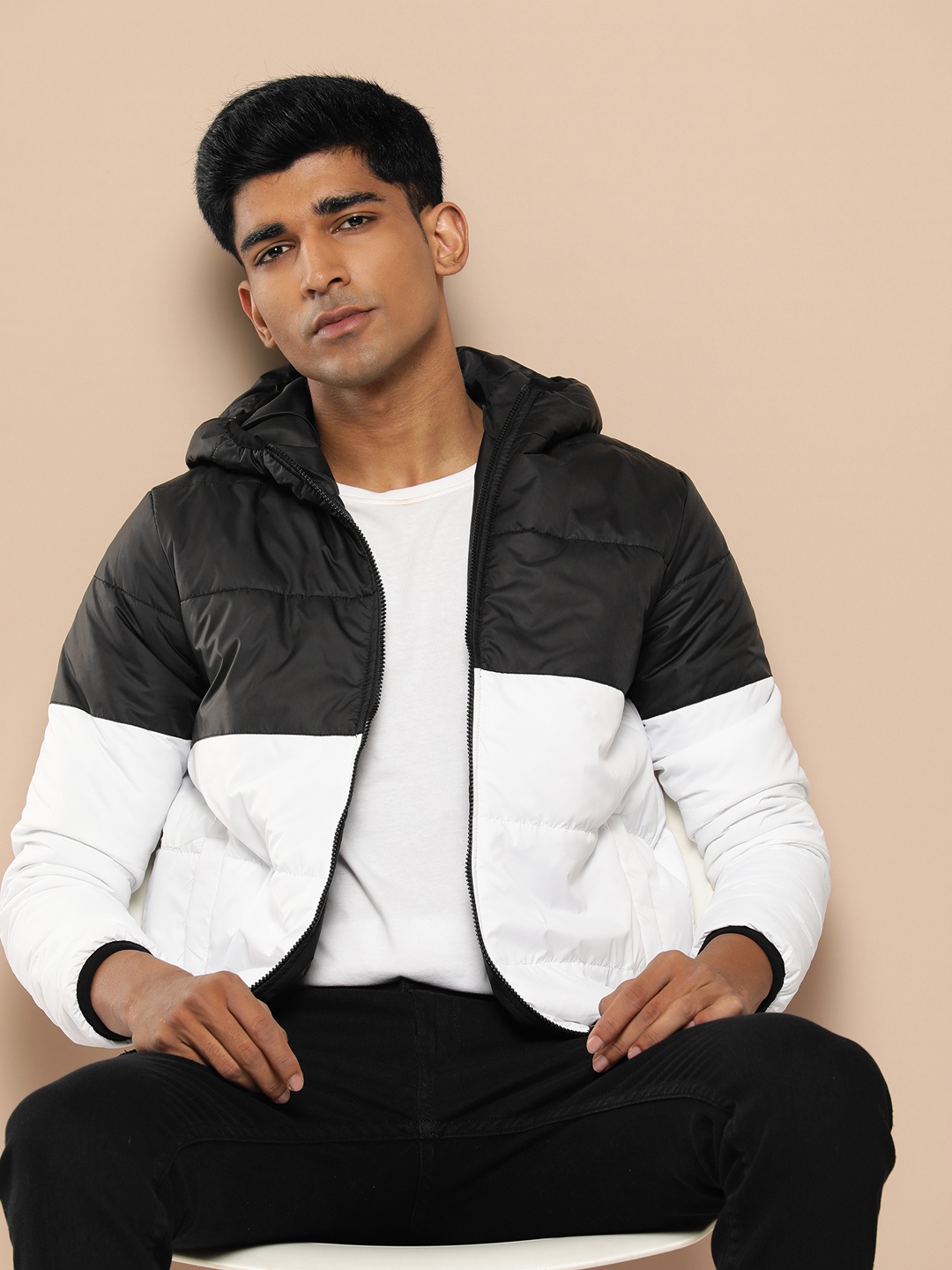 

INVICTUS Monochrome Colourblocked Padded Jacket, Black