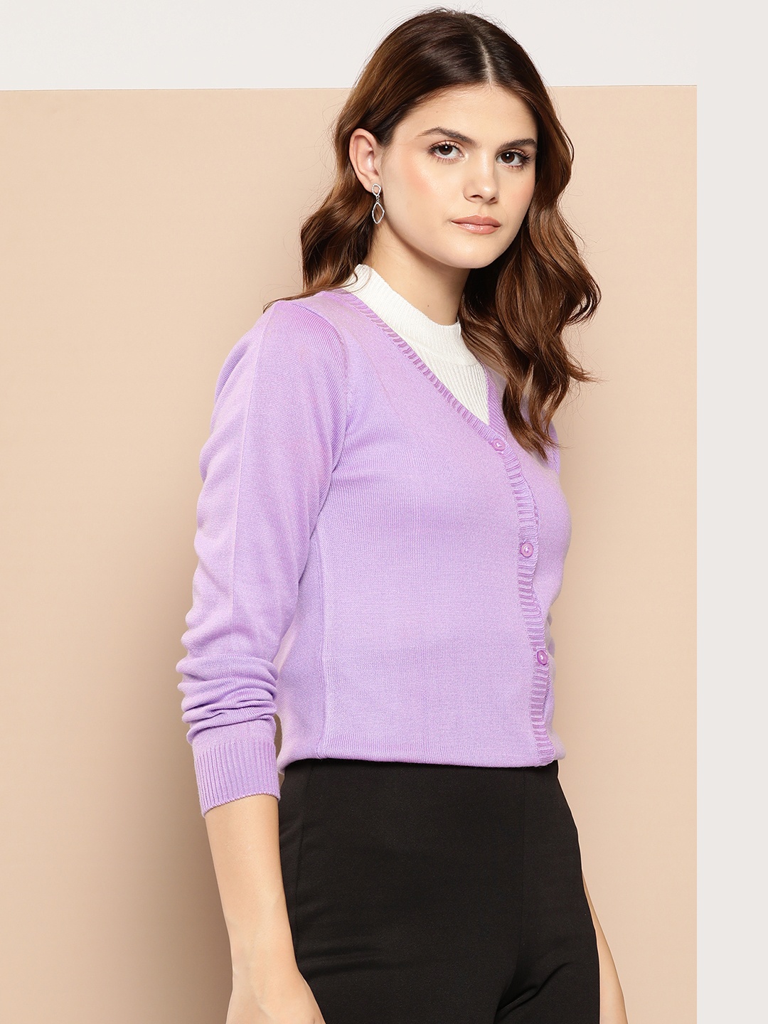 

her by invictus Pure Acrylic Solid Cardigan, Lavender