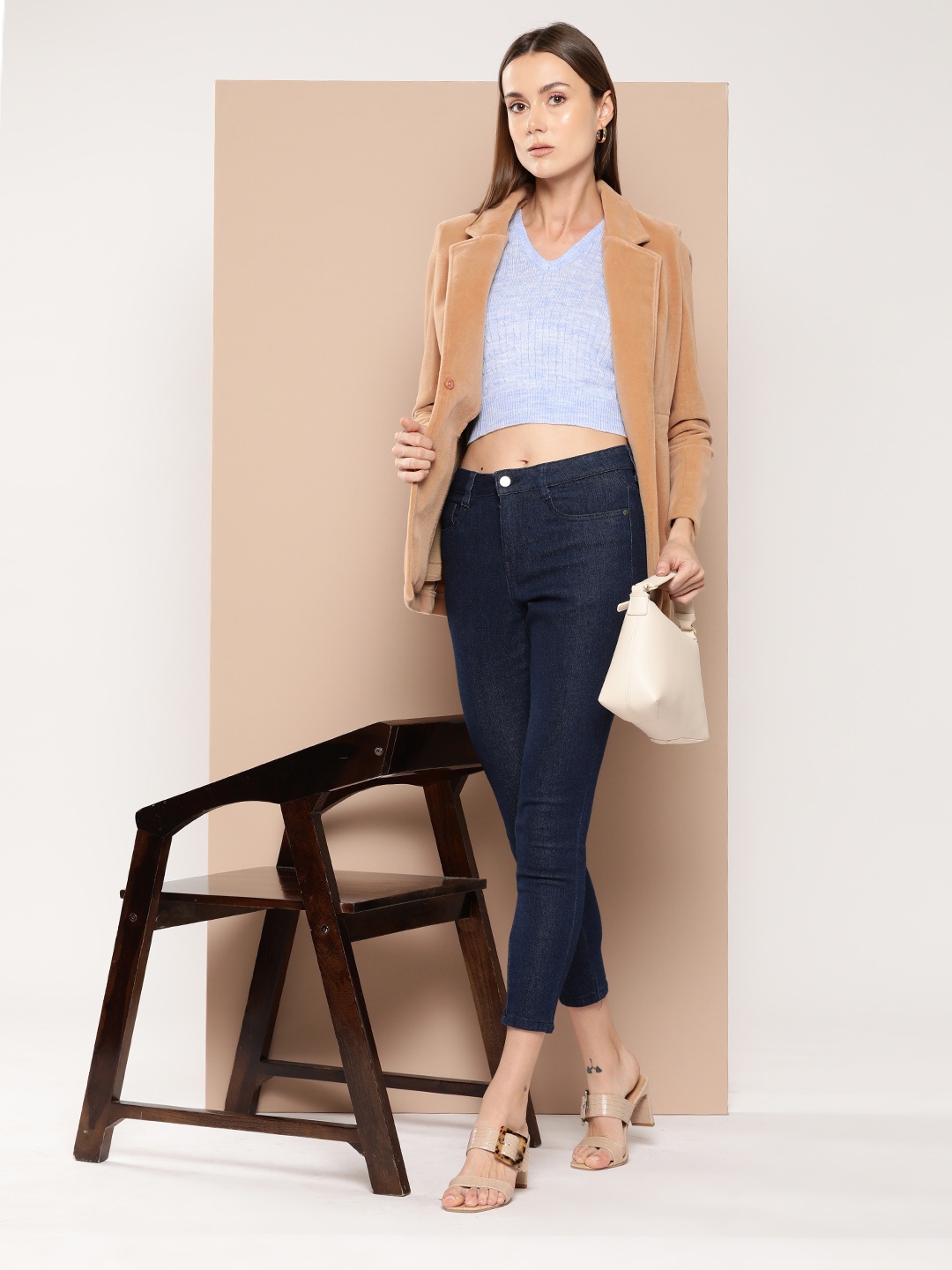 

her by invictus Cable Knit Crop Sweater Vest, Blue