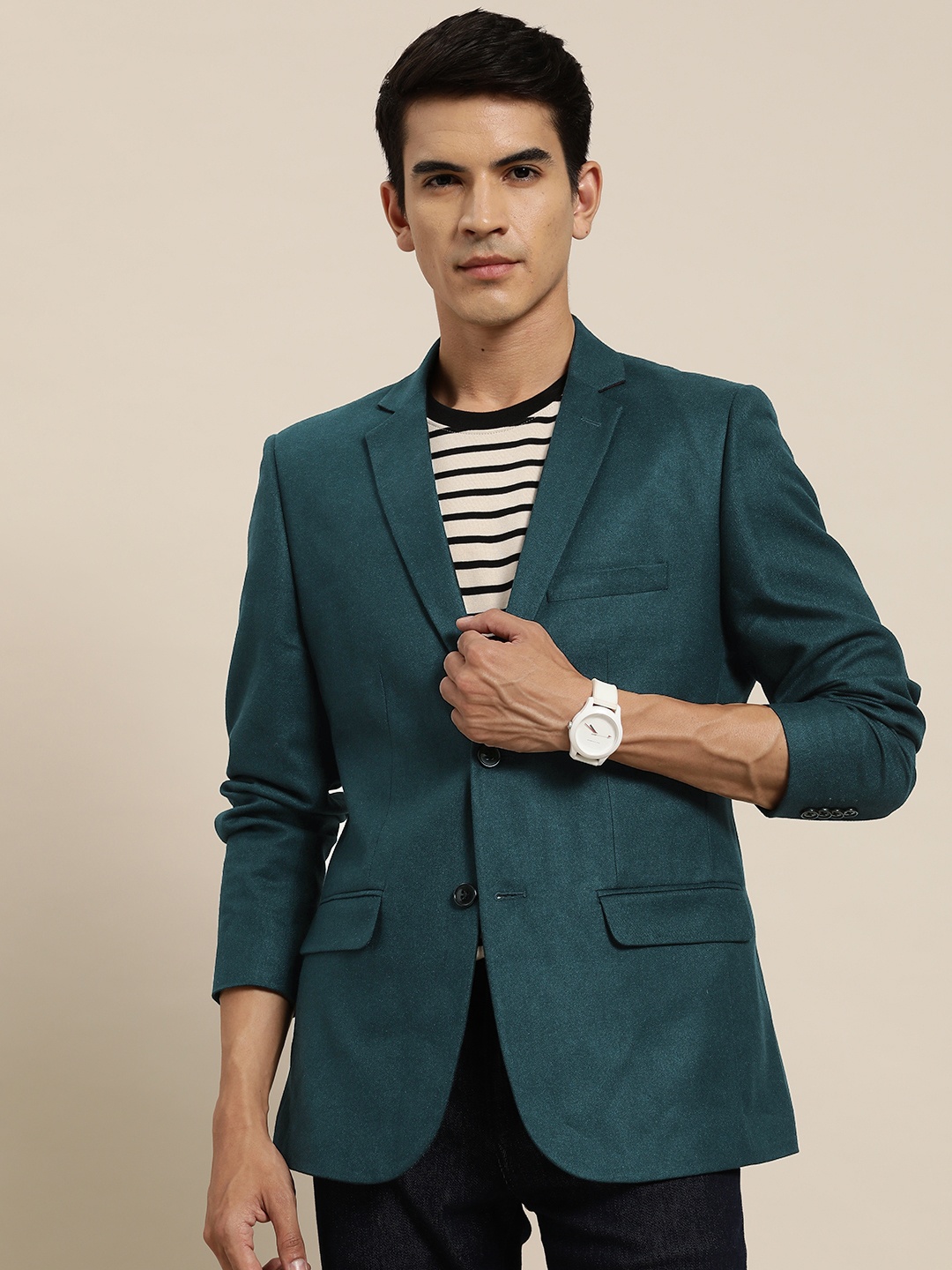 

INVICTUS Slim Fit Single-Breasted Blazer, Teal