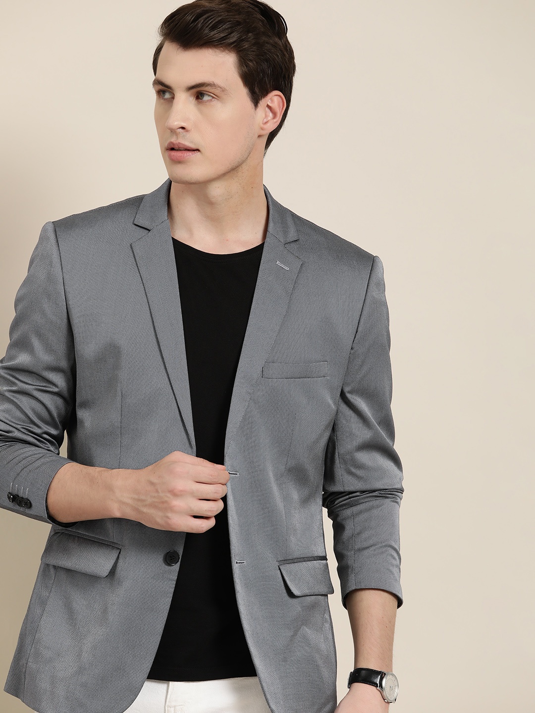 

INVICTUS Men Slim Fit Single-Breasted Blazer, Charcoal