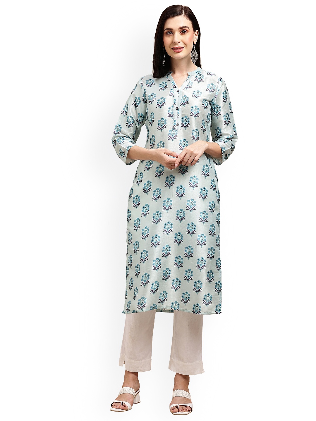 

KALINI Floral Printed Straight Kurta, Grey