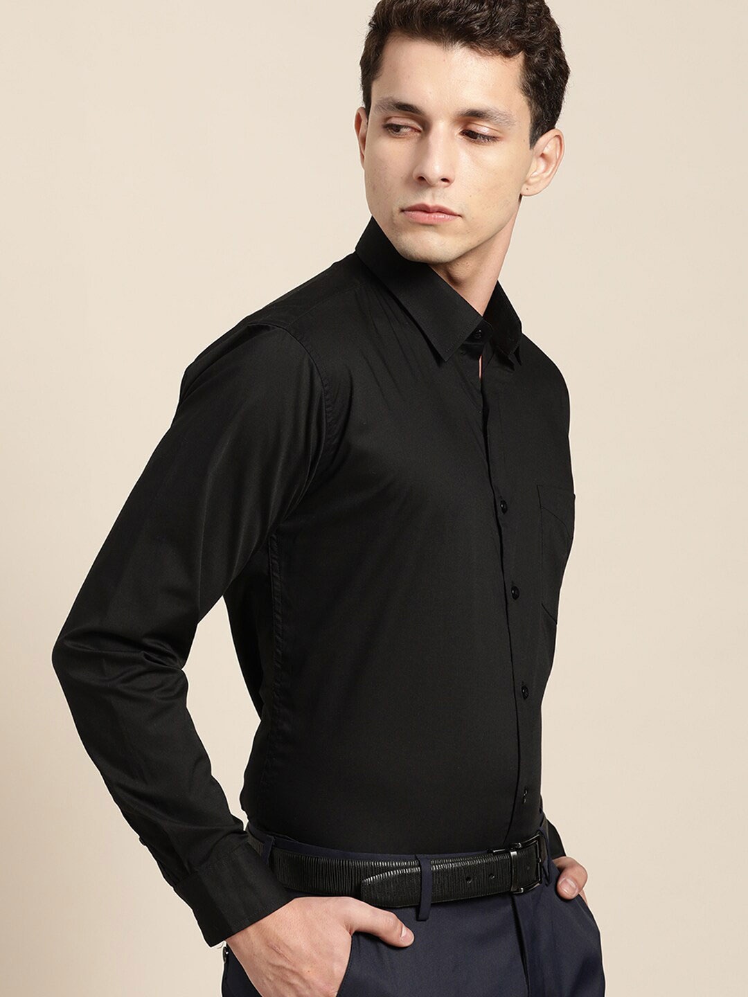 

Hancock Relaxed Spread Collar Cotton Formal Shirt, Black