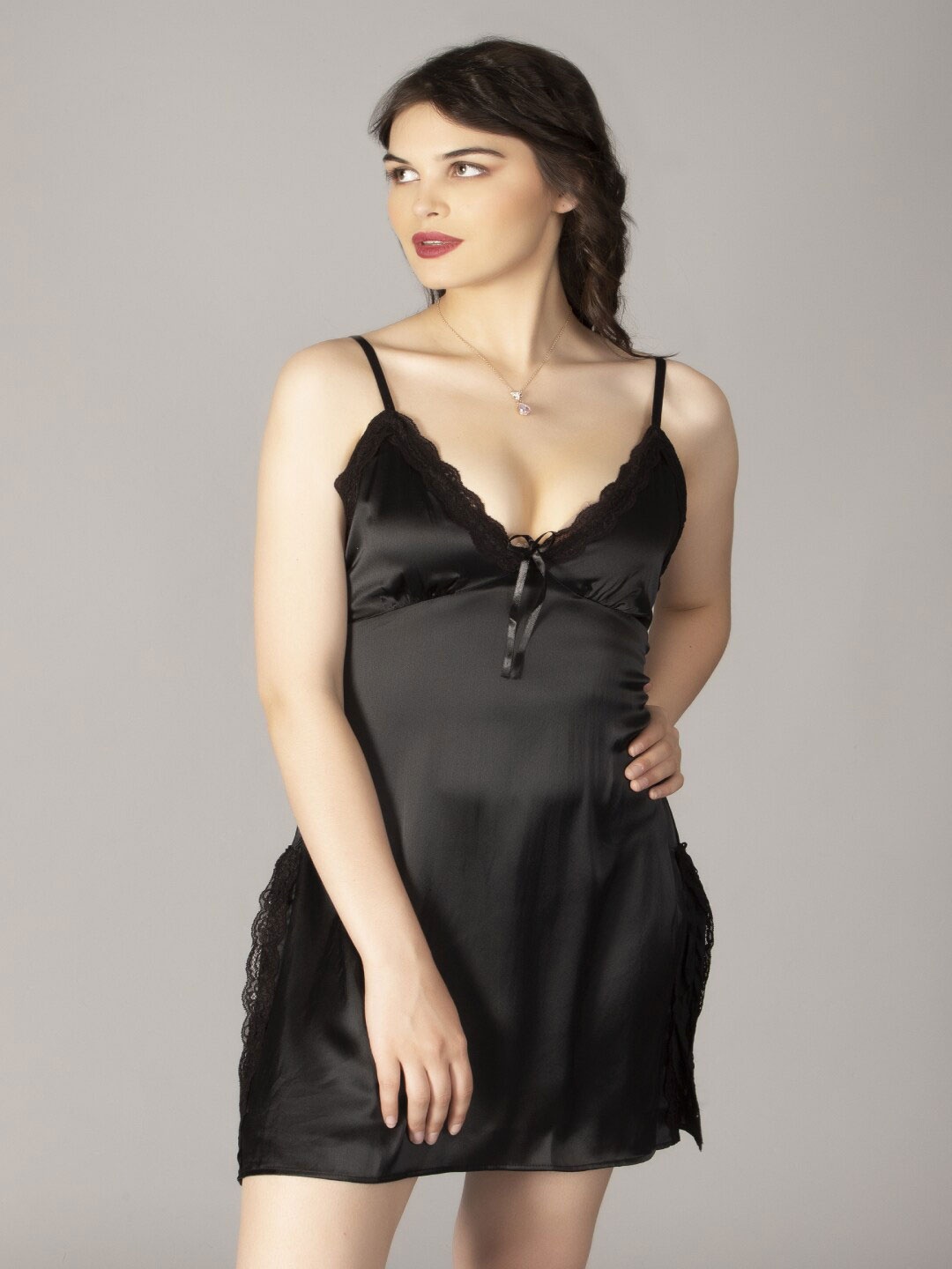 

Herryqeal Satin Baby Doll, Black