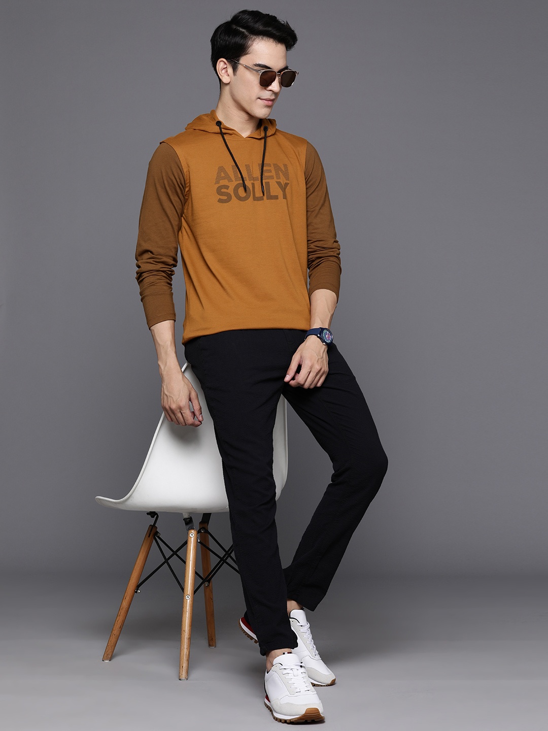 

Allen Solly Sport Brand Logo Printed Hooded T-shirt, Mustard