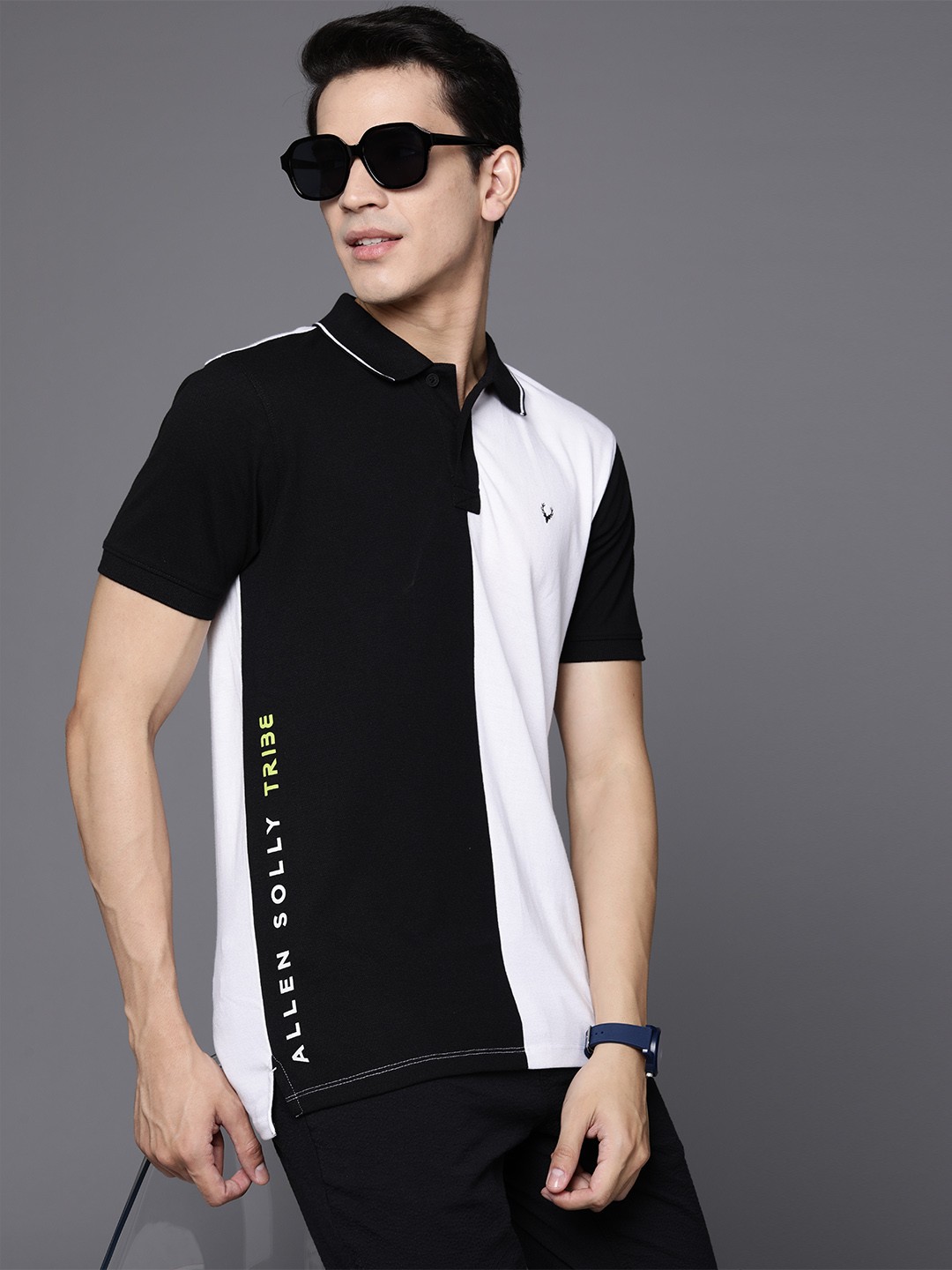 

Allen Solly Sport Colourblocked Polo Collar T-shirt, Black
