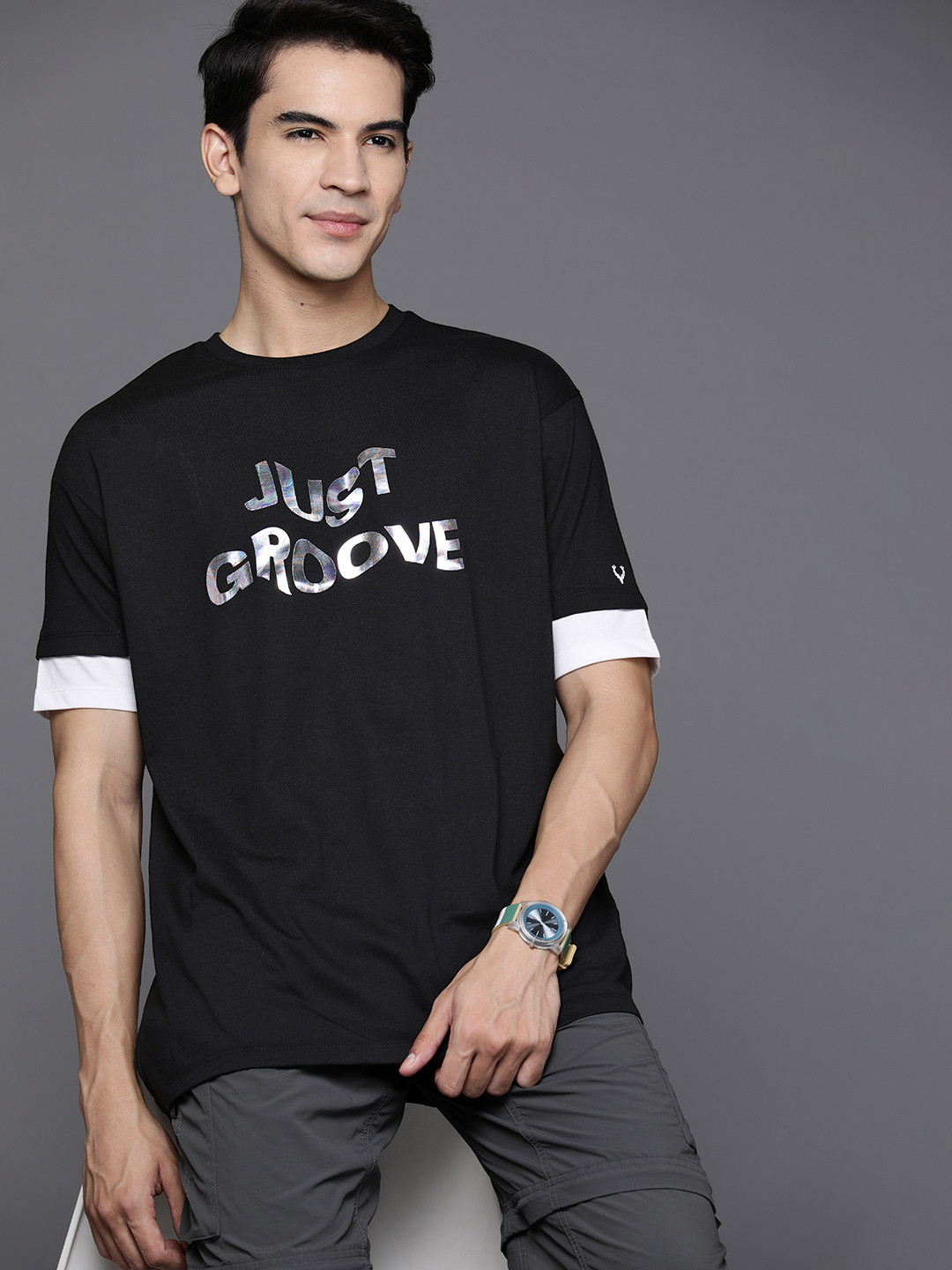 

Allen Solly Sport Typography Printed Drop-Shoulder T-shirt, Black