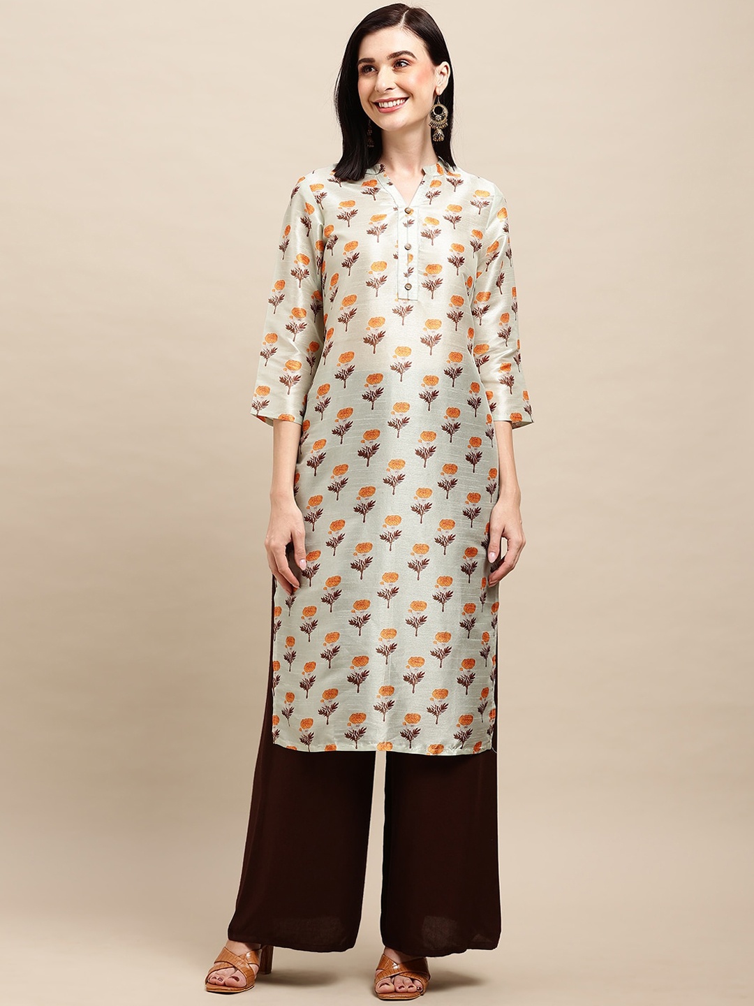 

Sangria Digital Printed Tussar Silk Straight Kurta, Green