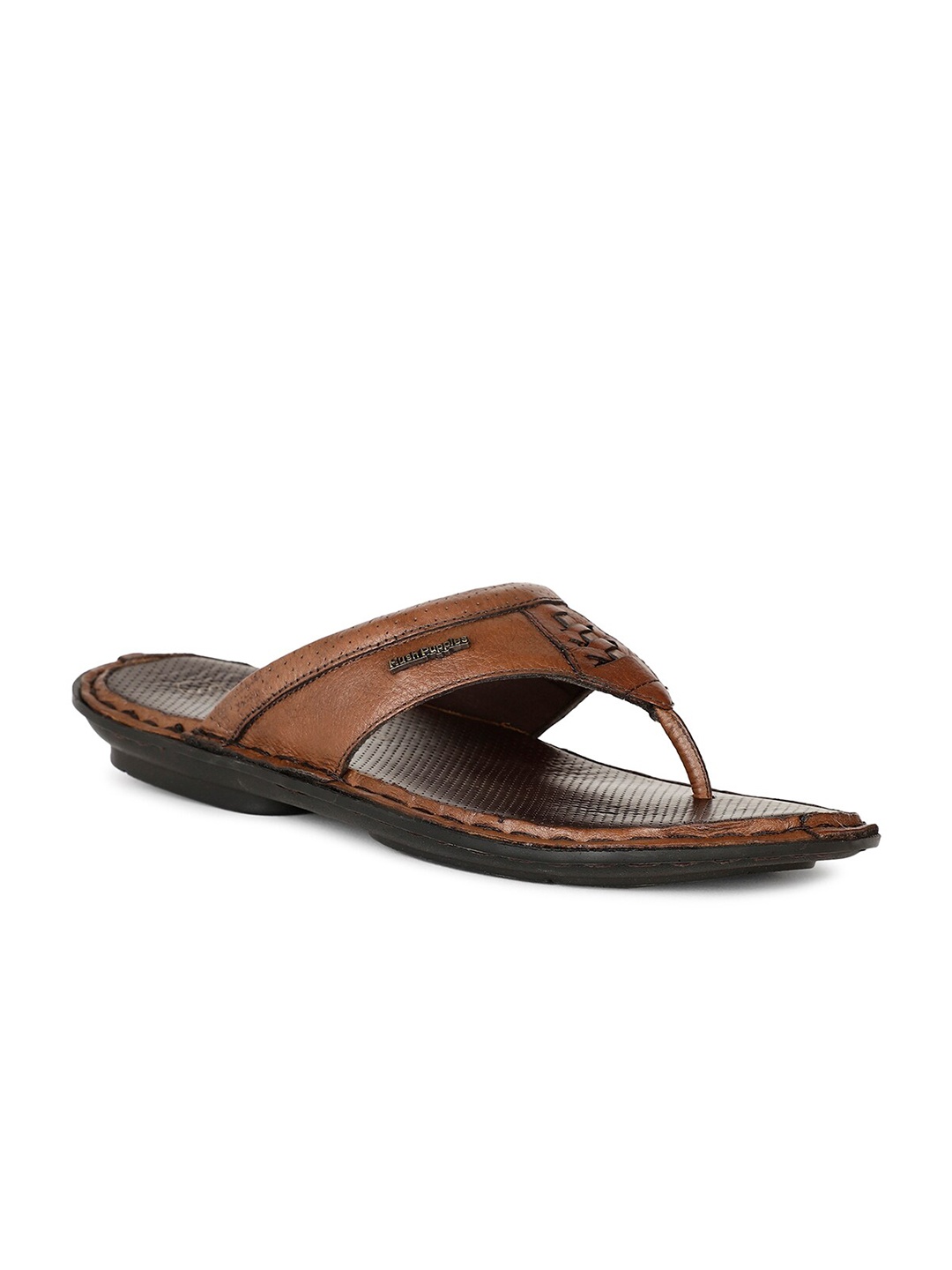 

Hush Puppies Men Emboss Th Leather Comfort Sandals, Brown