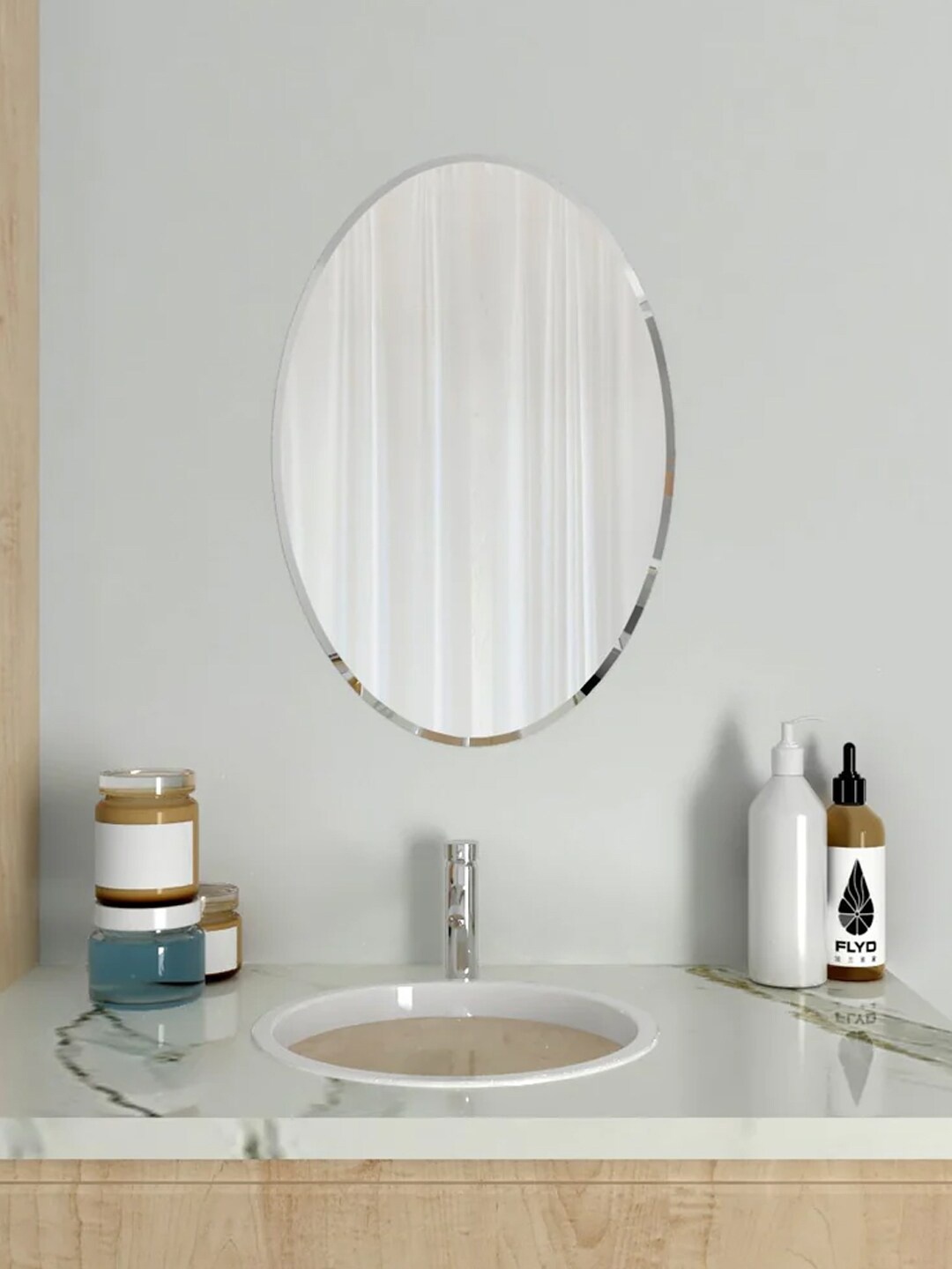 

WALLMANTRA Scandinavian Transparent Oval Shaped Bathroom Wall Mirror