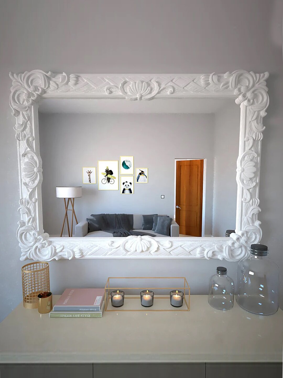 

WALLMANTRA Vintage Venetian White Rectangular Mirror