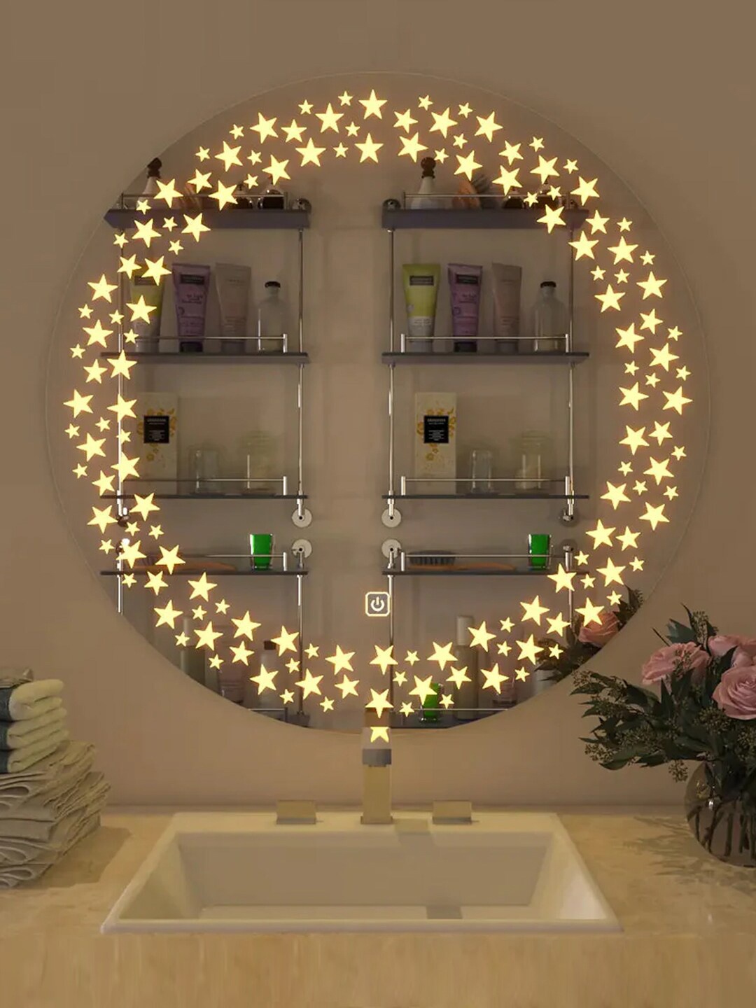 

WALLMANTRA Yellow Twinkling Stars LED Bathroom Mirror