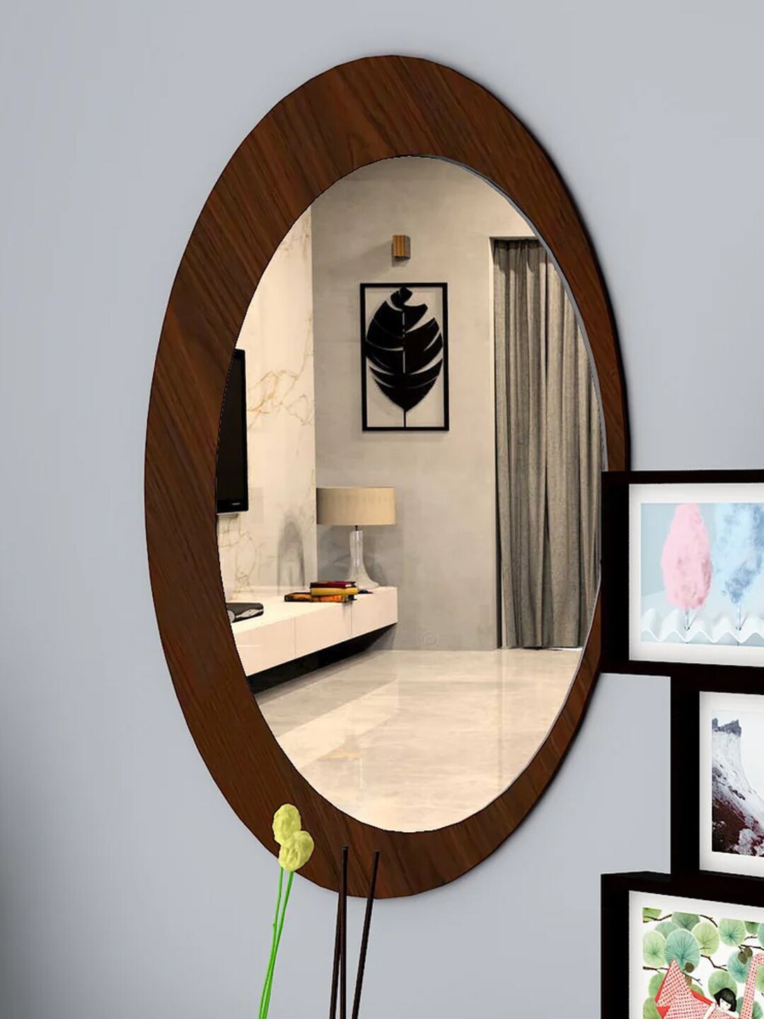 

WALLMANTRA Round Wooden Wall Mirror, Brown