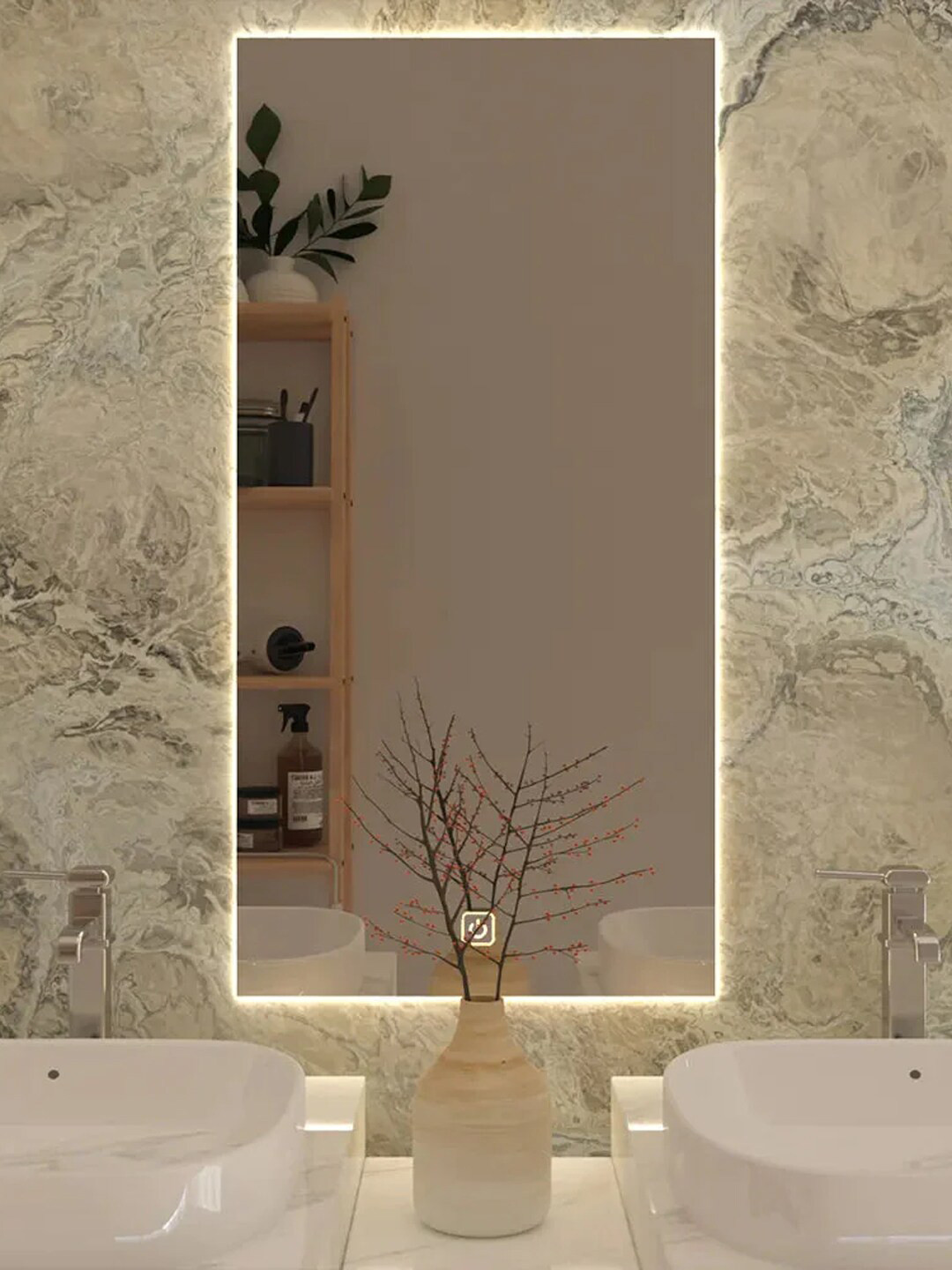 

WALLMANTRA Yellow Chic & Minimalis Rectangular LED Bathroom Mirror