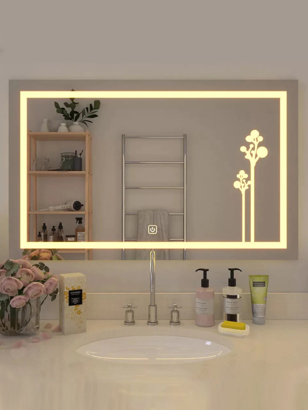 

WALLMANTRA Yellow The Candy Tree LED Bathroom Mirror