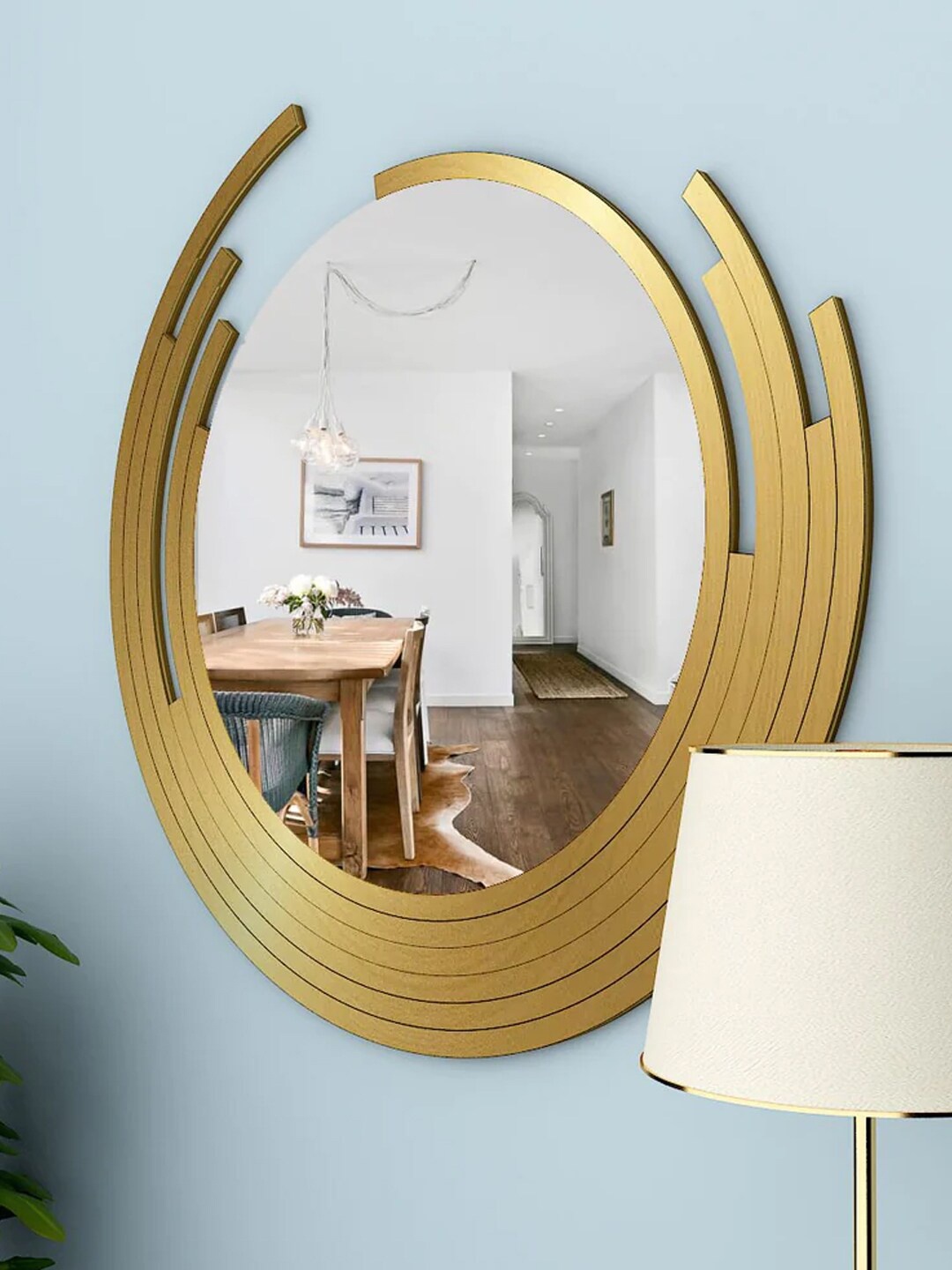 

WALLMANTRA Asymmetric Golden Finish Wall Mirror, Gold
