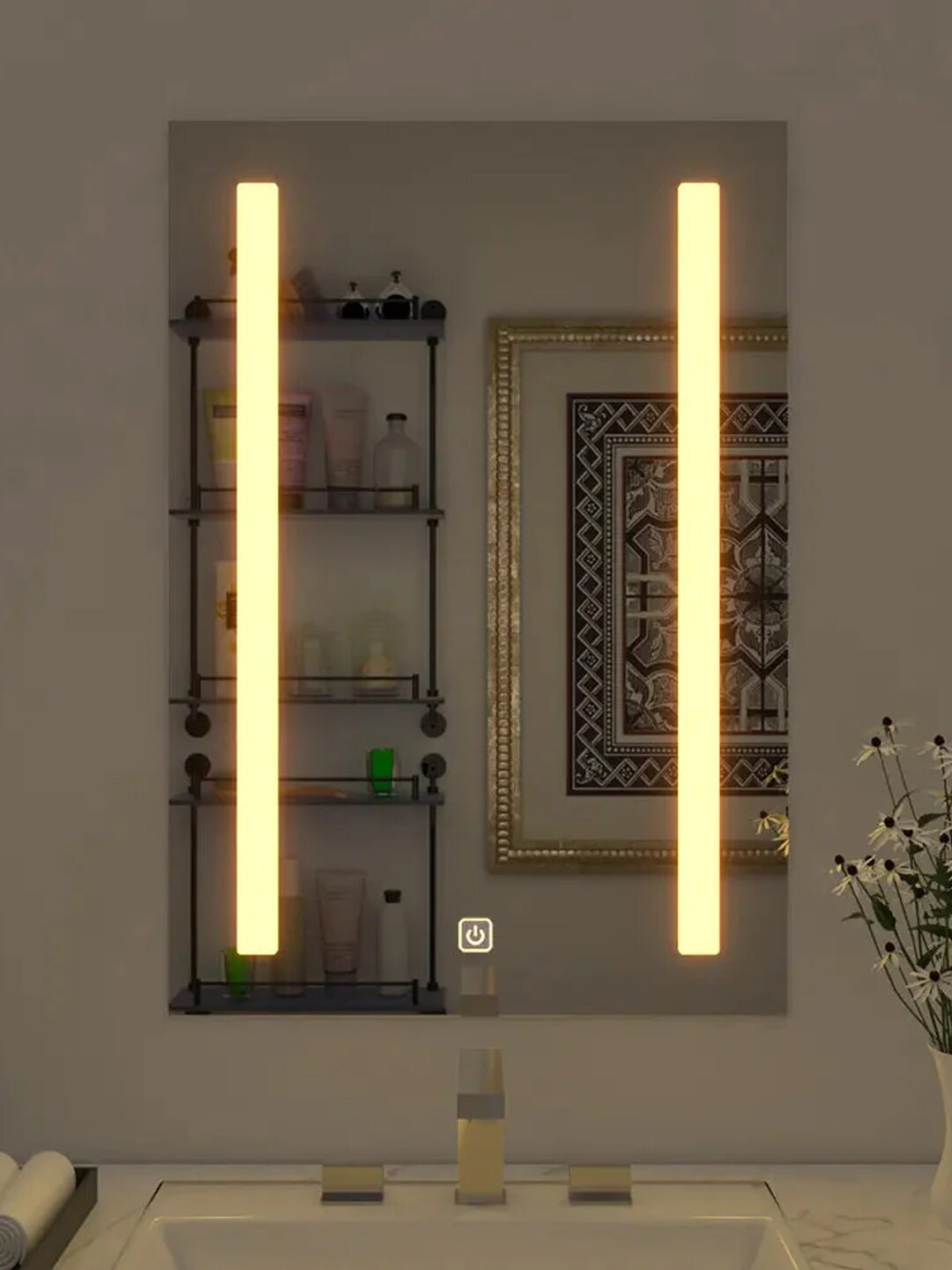 

WALLMANTRA Yellow Modern Designed LED Rectangular Bathroom Mirror