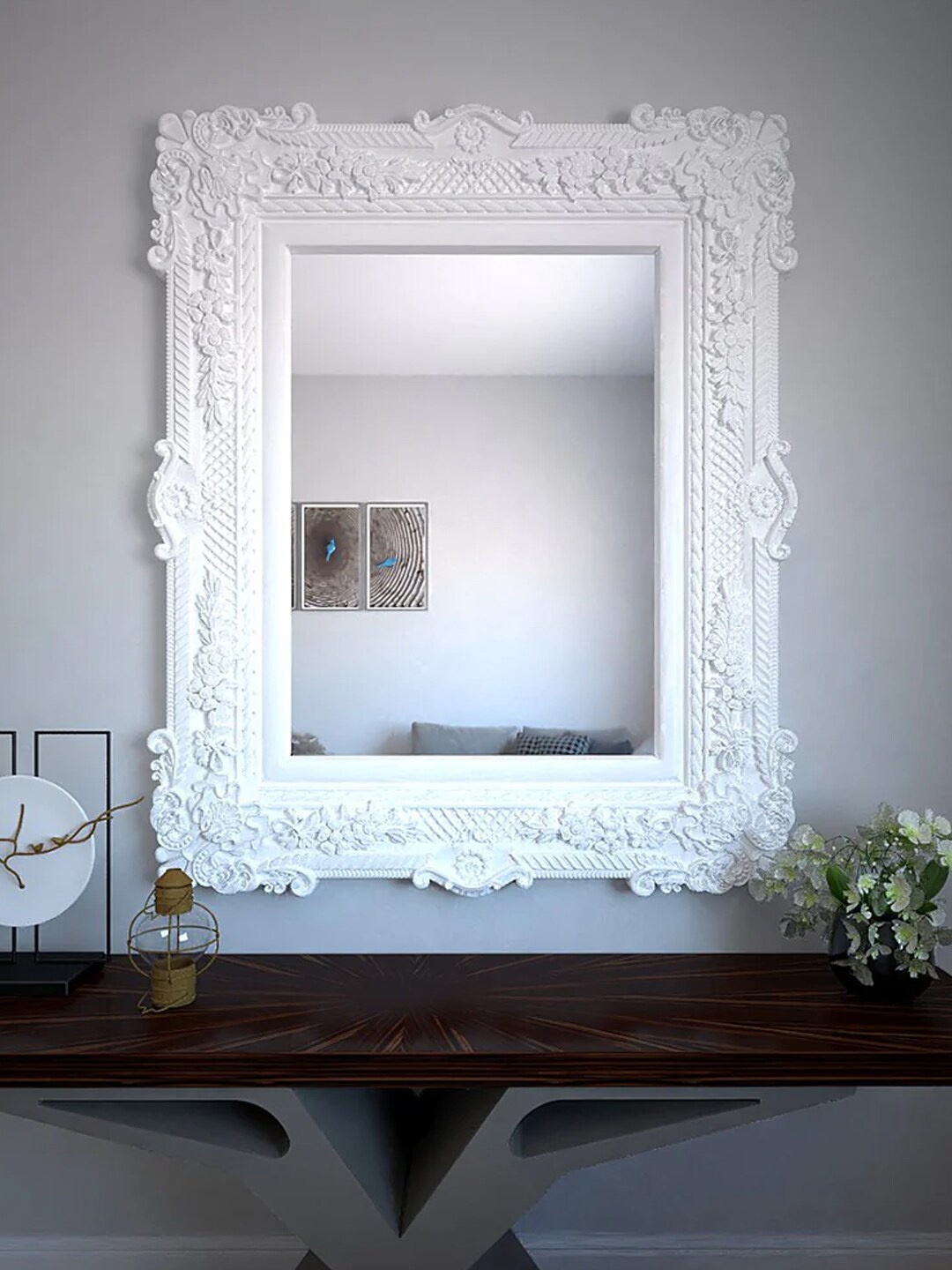 

WALLMANTRA Vintage Rectangular Mirror, White