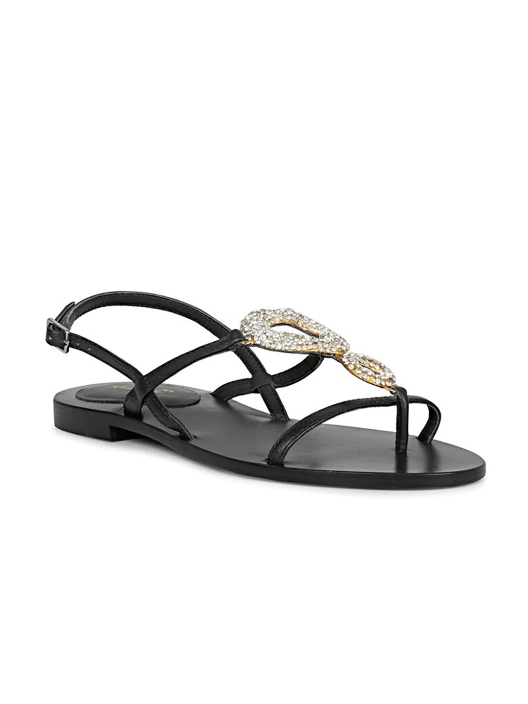 

Saint G Women Embellished Leather One Toe Flats With Buckles, Black