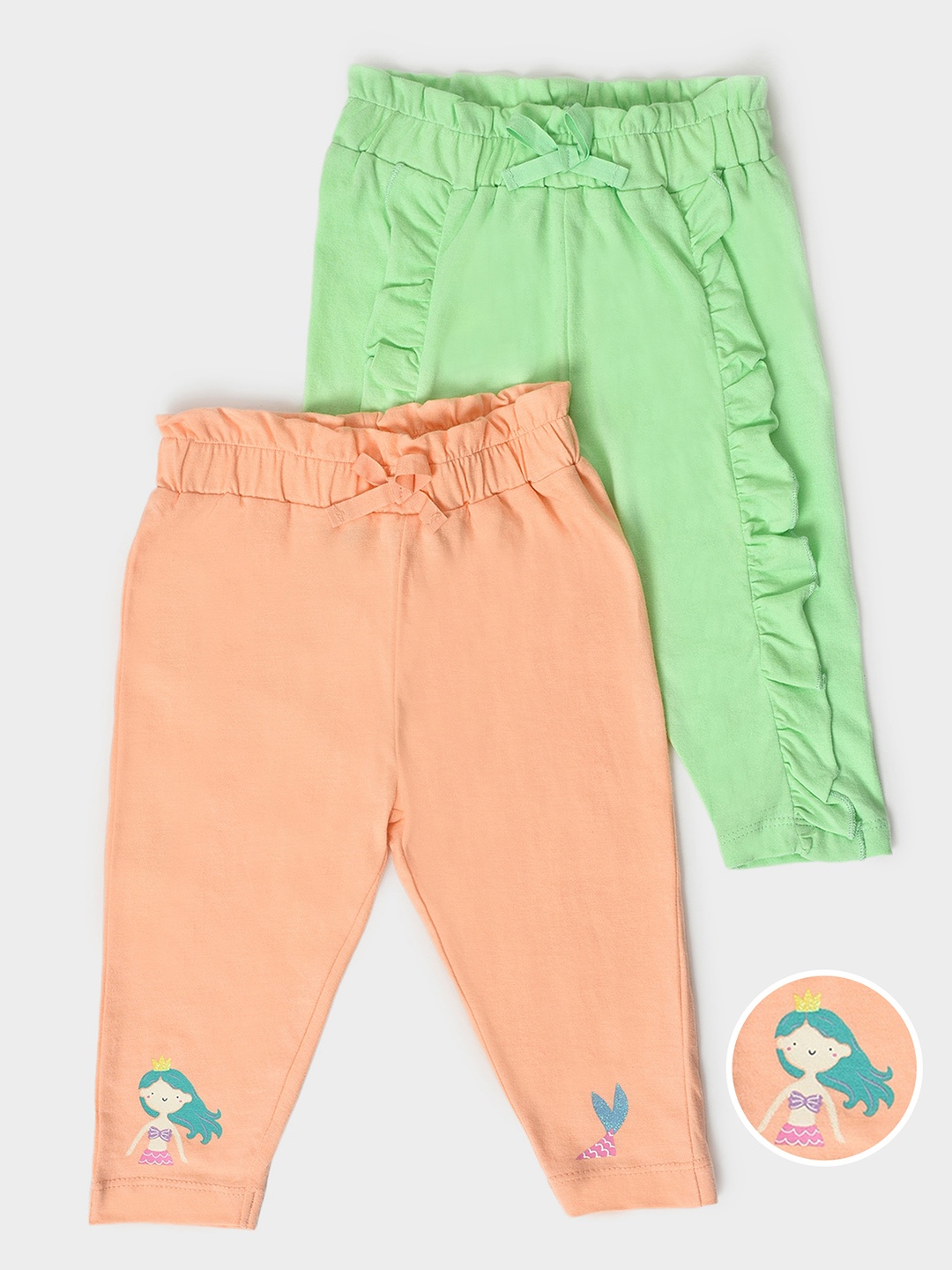 

MiArcus Girls Pack Of 2 Mid-Rise Cotton Lounge Pants, Green