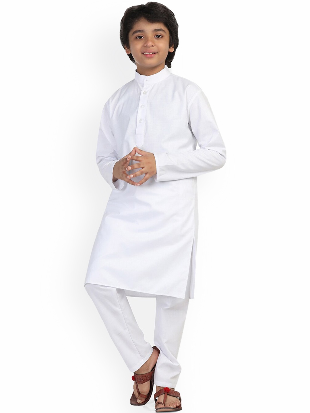 

TAHVO Boys Band Collar Pure Cotton Kurta with Pyjamas, White