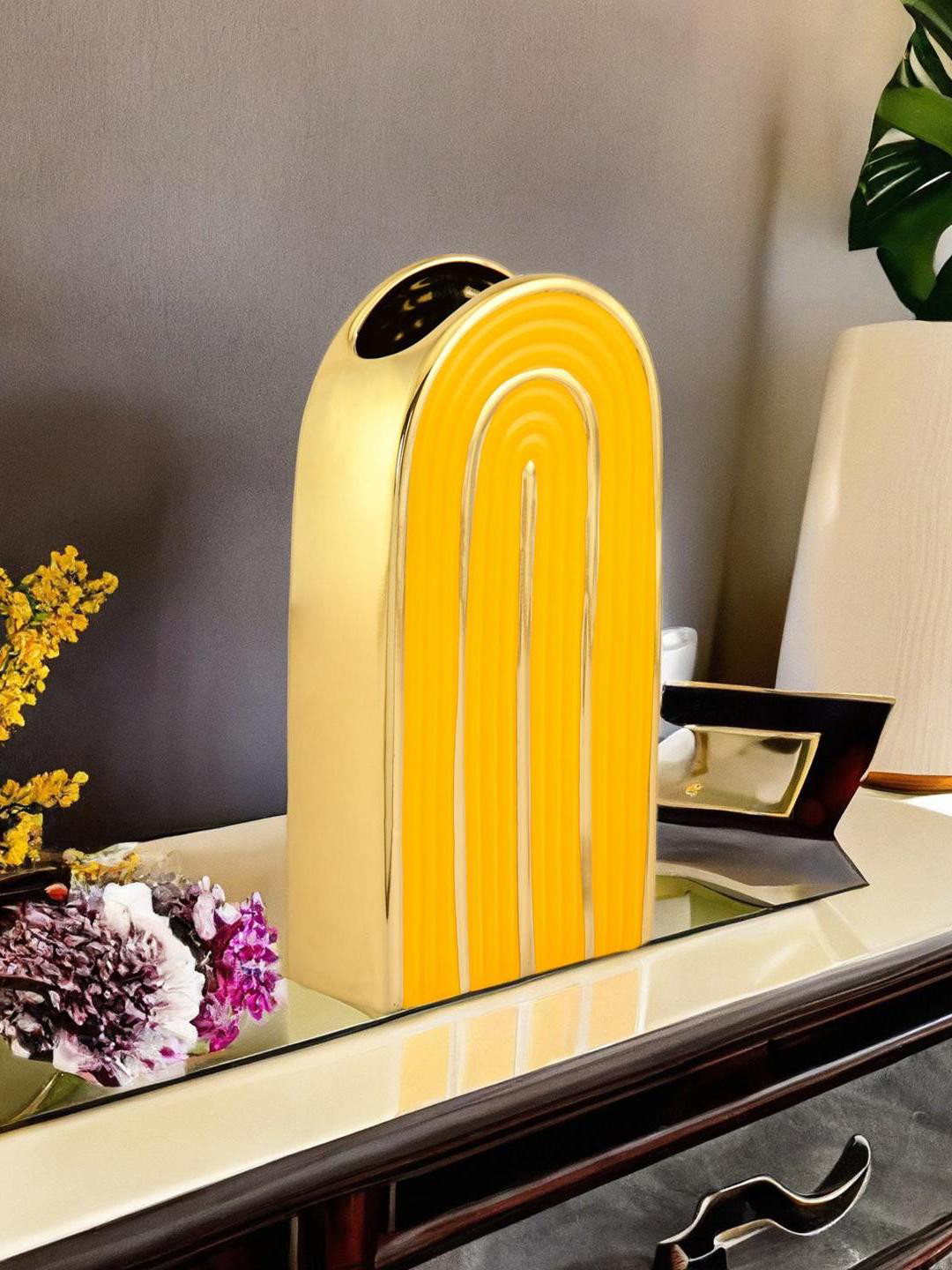 

Athome by Nilkamal Mustard-Yellow Reverse U Shaped Ceramic Vase