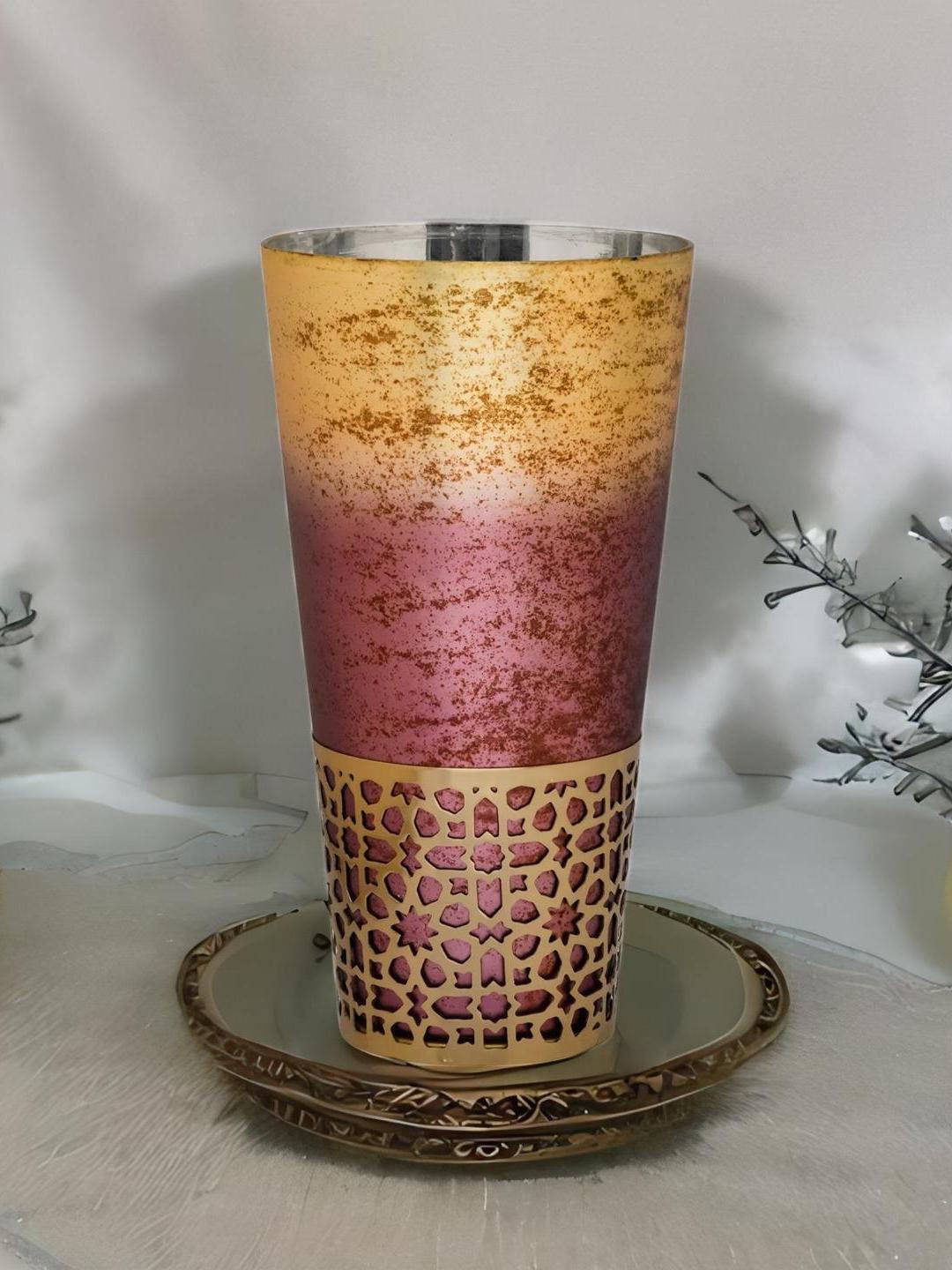 

Athome by Nilkamal Pink & Yellow Cones Cutwork Textured Small Vase
