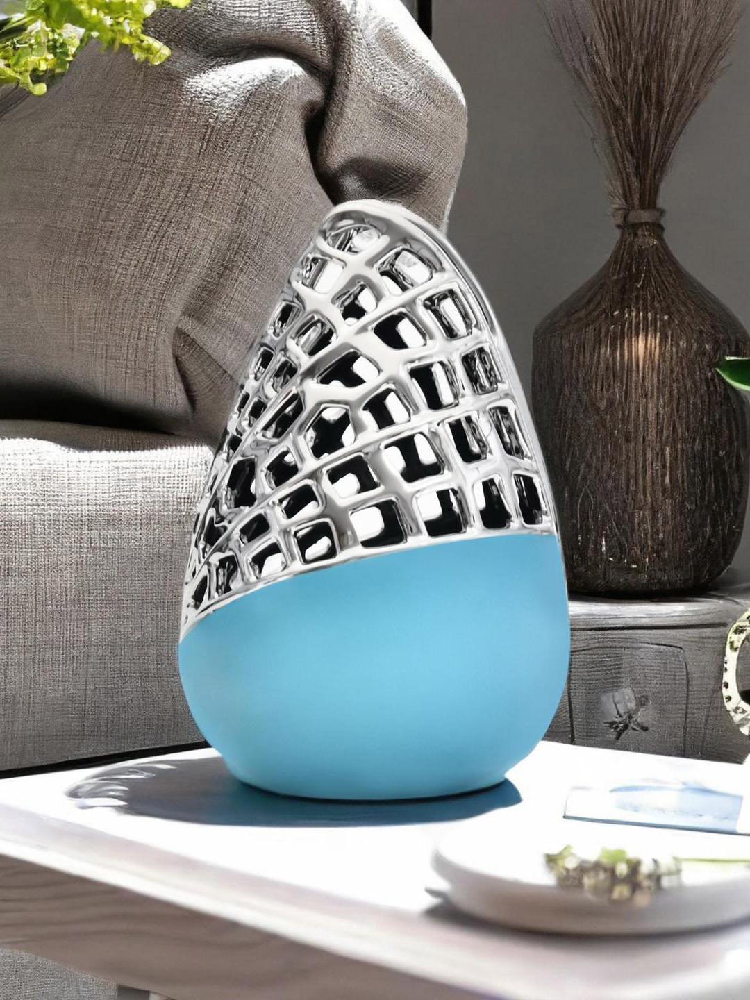 

Athome by Nilkamal Sea-Green Half Jaali Design Ceramic Vase