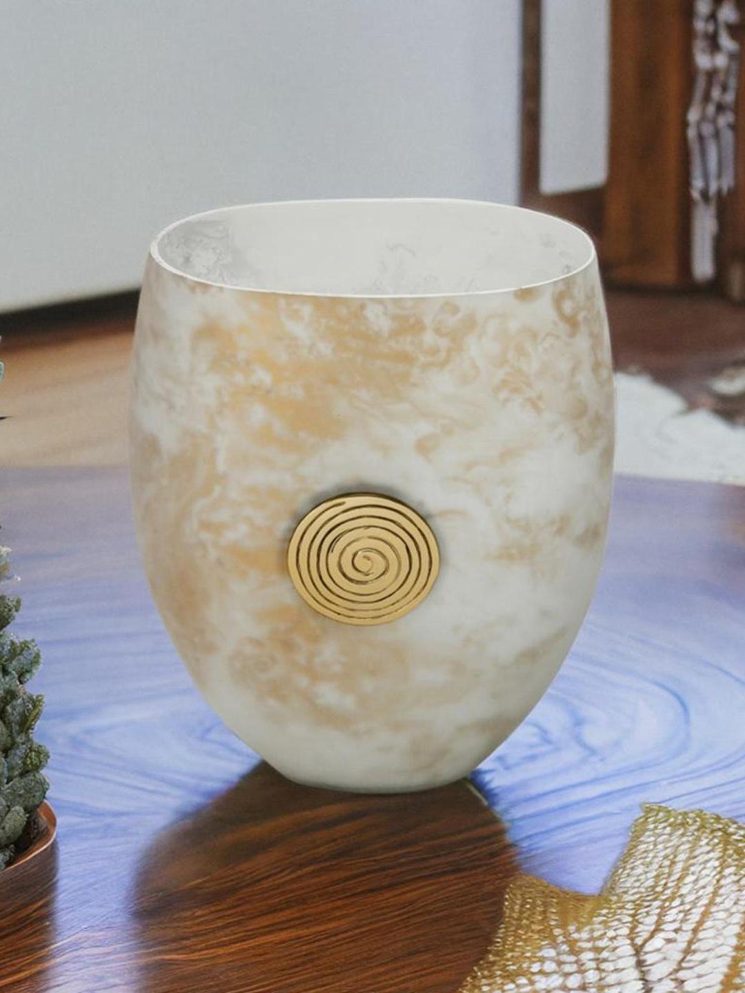 

Athome by Nilkamal White & Beige Allure Glass & Metal Vase