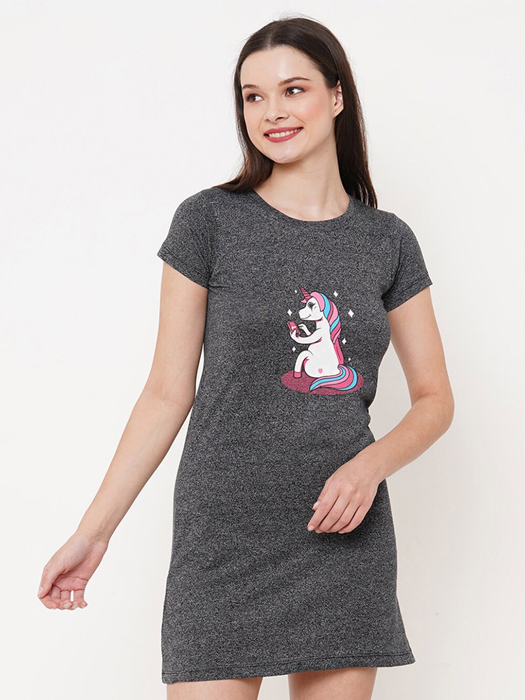 

Inner Sense Graphic Printed Organic Cotton Nightdress, Grey