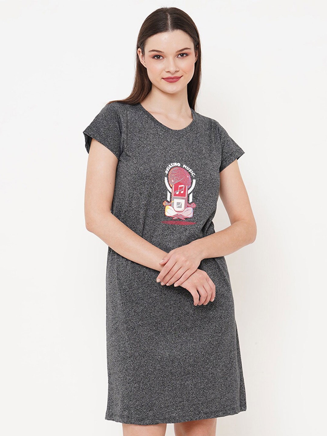 

Inner Sense Graphic Printed Organic Cotton Nightdress, Grey