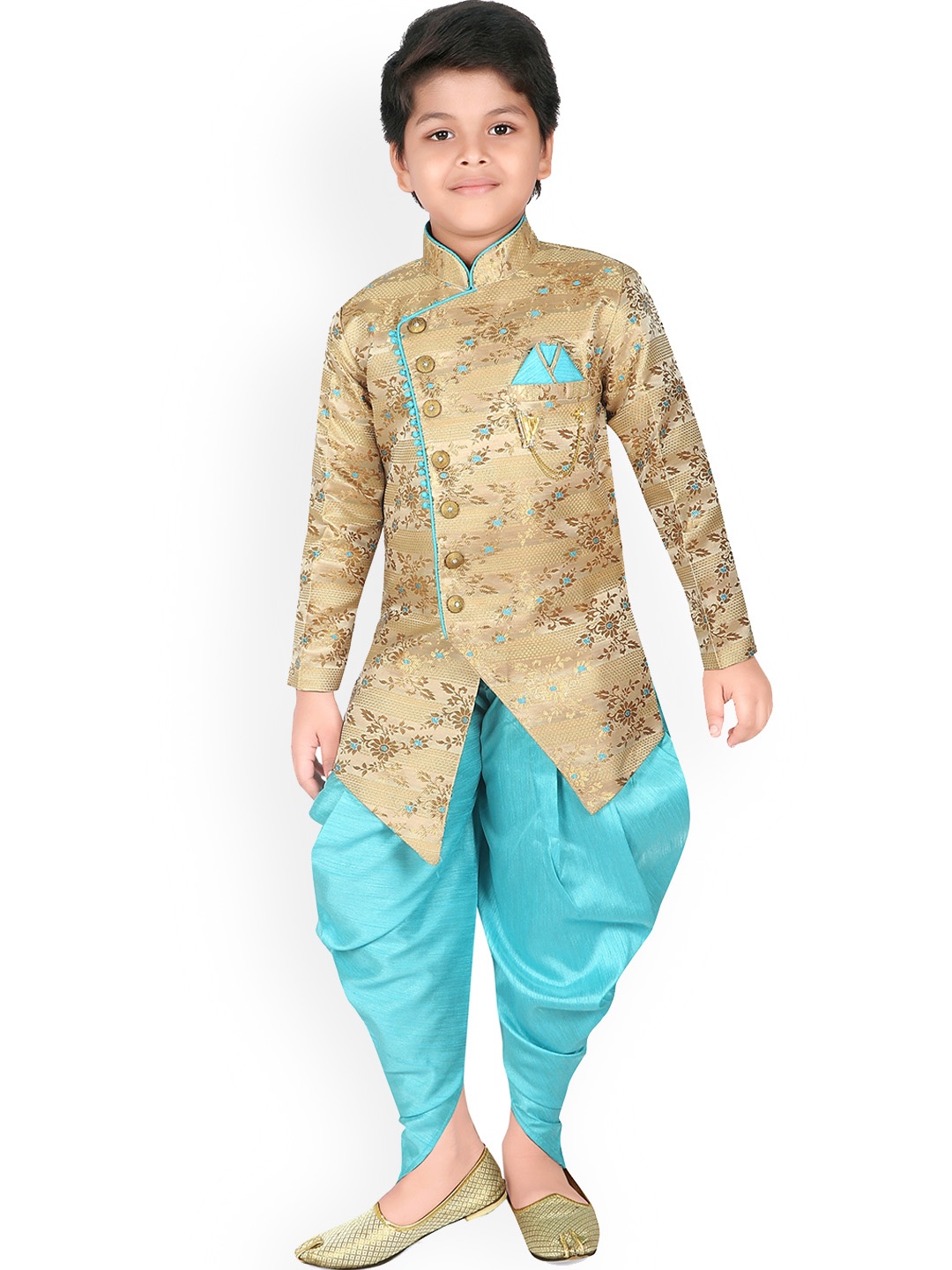 

BAESD Boys Woven-Design Sherwani Set, Gold