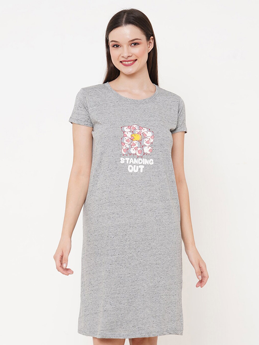 

Inner Sense Graphic Printed Organic Cotton Nightdress, Grey