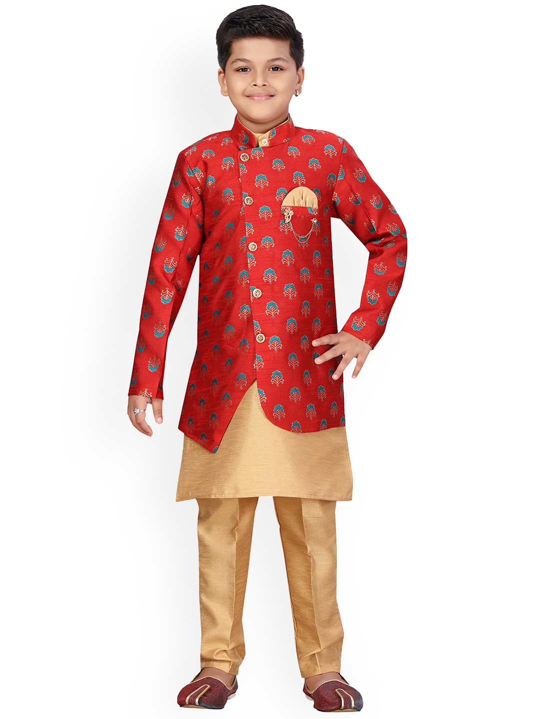 

BAESD Boys Embroidered Sherwani Set, Red