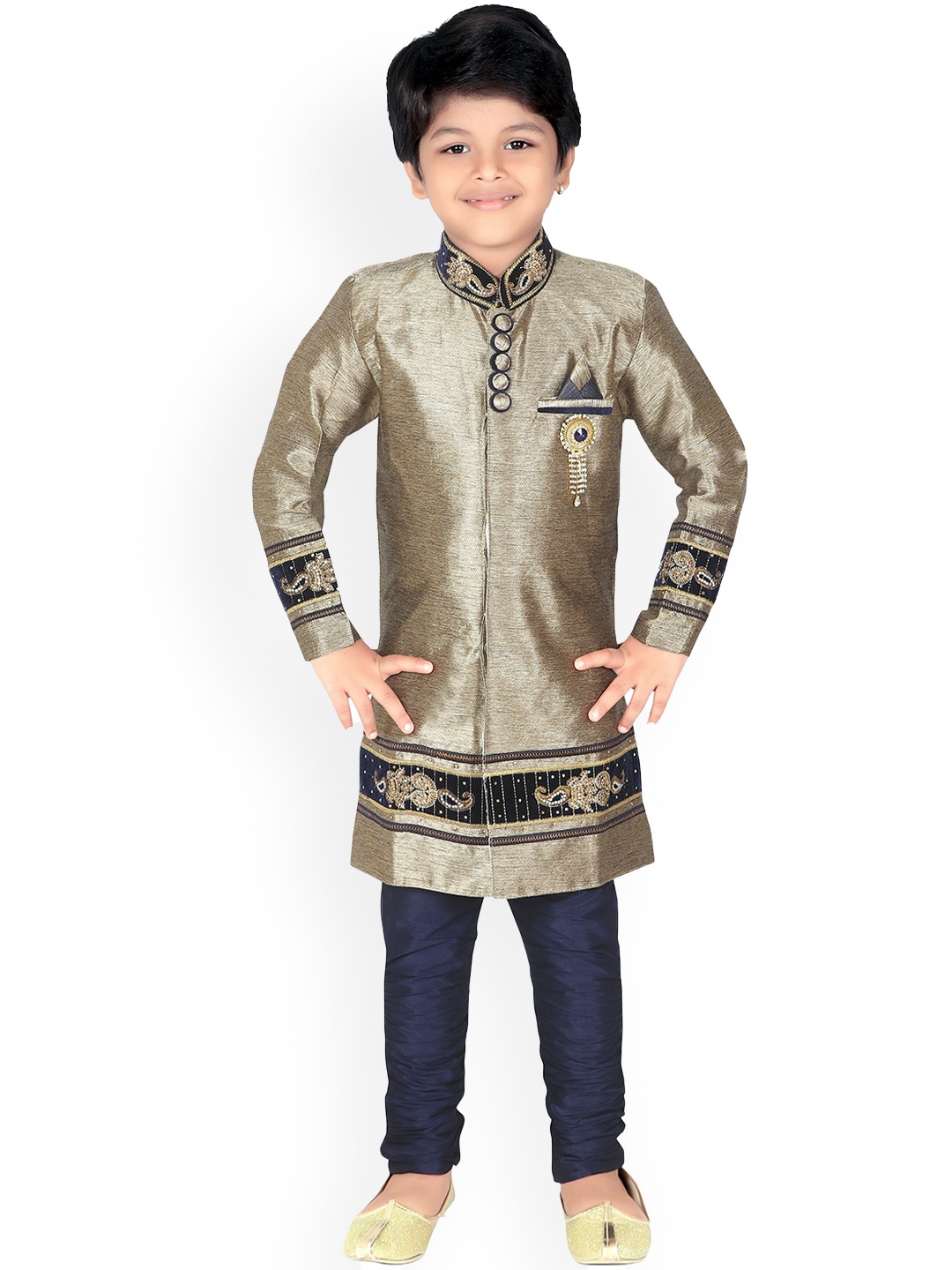 

BAESD Boys Embroidered Sherwani Set, Gold