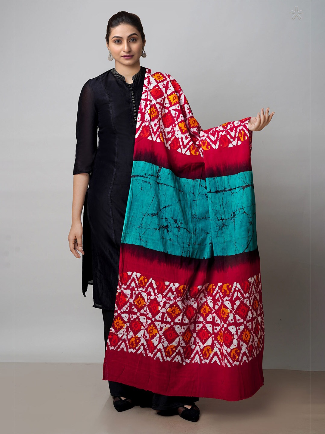 

Unnati Silks Ethnic Motifs Printed Batik Cotton Dupatta, Turquoise blue