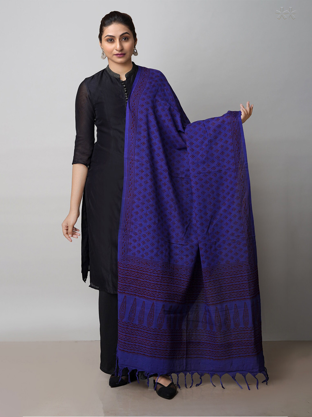 

Unnati Silks Ethnic Motifs Bagh Printed Cotton Dupatta, Blue