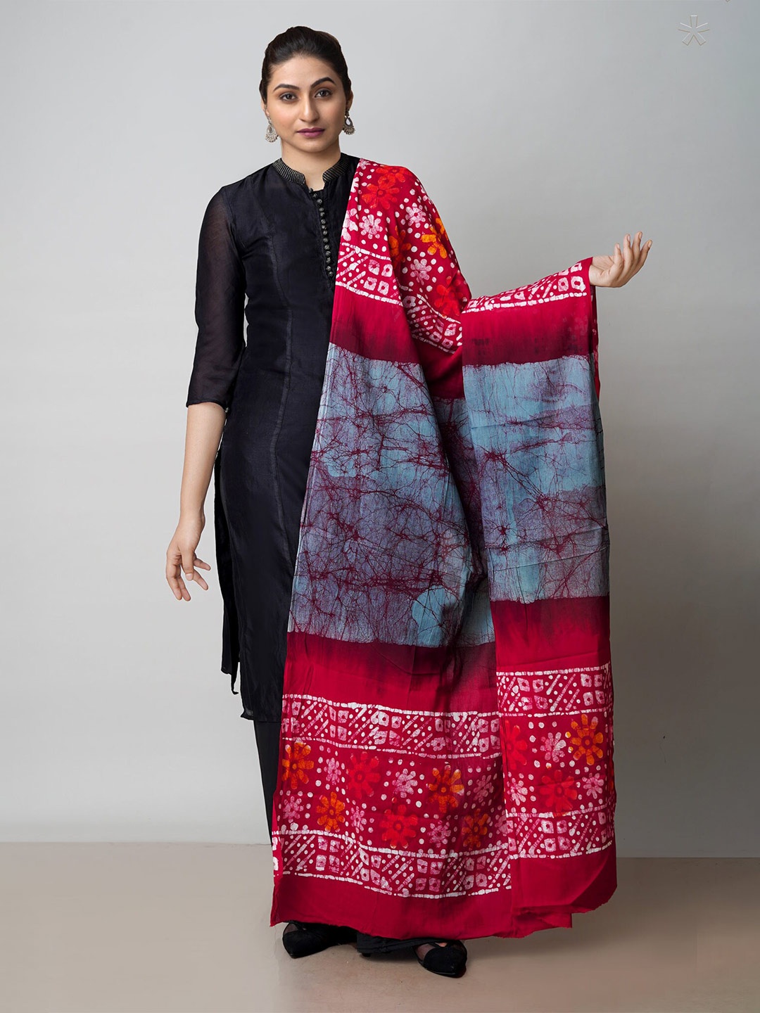 

Unnati Silks Ethnic Motifs Batik Printed Sustainable Cotton Dupatta, Grey