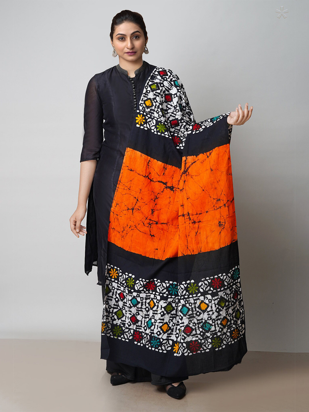 

Unnati Silks Ethnic Motifs Printed Batik Dupatta, Orange